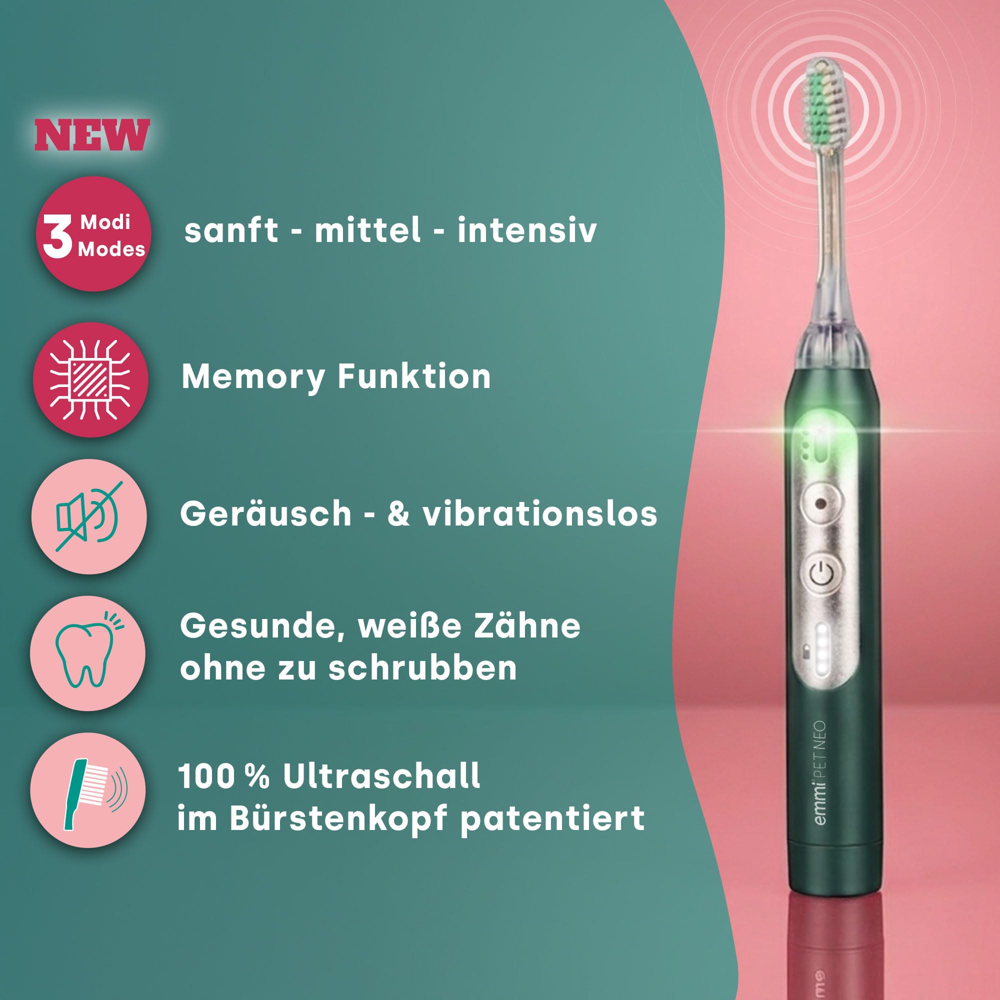 emmi-PET NEO ultradźwiękowa szczoteczka do zębów dla psów 3 tryby czyszczenia