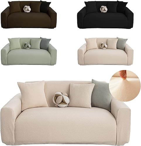 Funda elástica impermeable para sofá con reposabrazos, funda protectora contra manchas con forro (beige, 2 asientos (57 a 70 pulgadas)