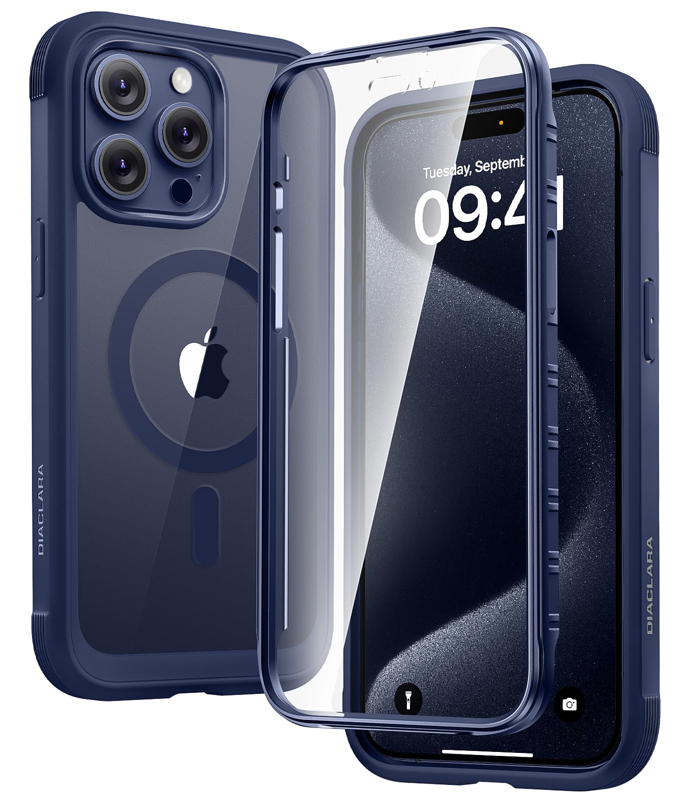 Diaclara Magnetic Designed for iPhone 15 Pro Max Case 6.7" Full Body Bumper,[Compatible with MagSafe] Military Drop Proof Cover with Built-in Touch Sensitive Anti-Scratch Screen Protector, Deep Blue