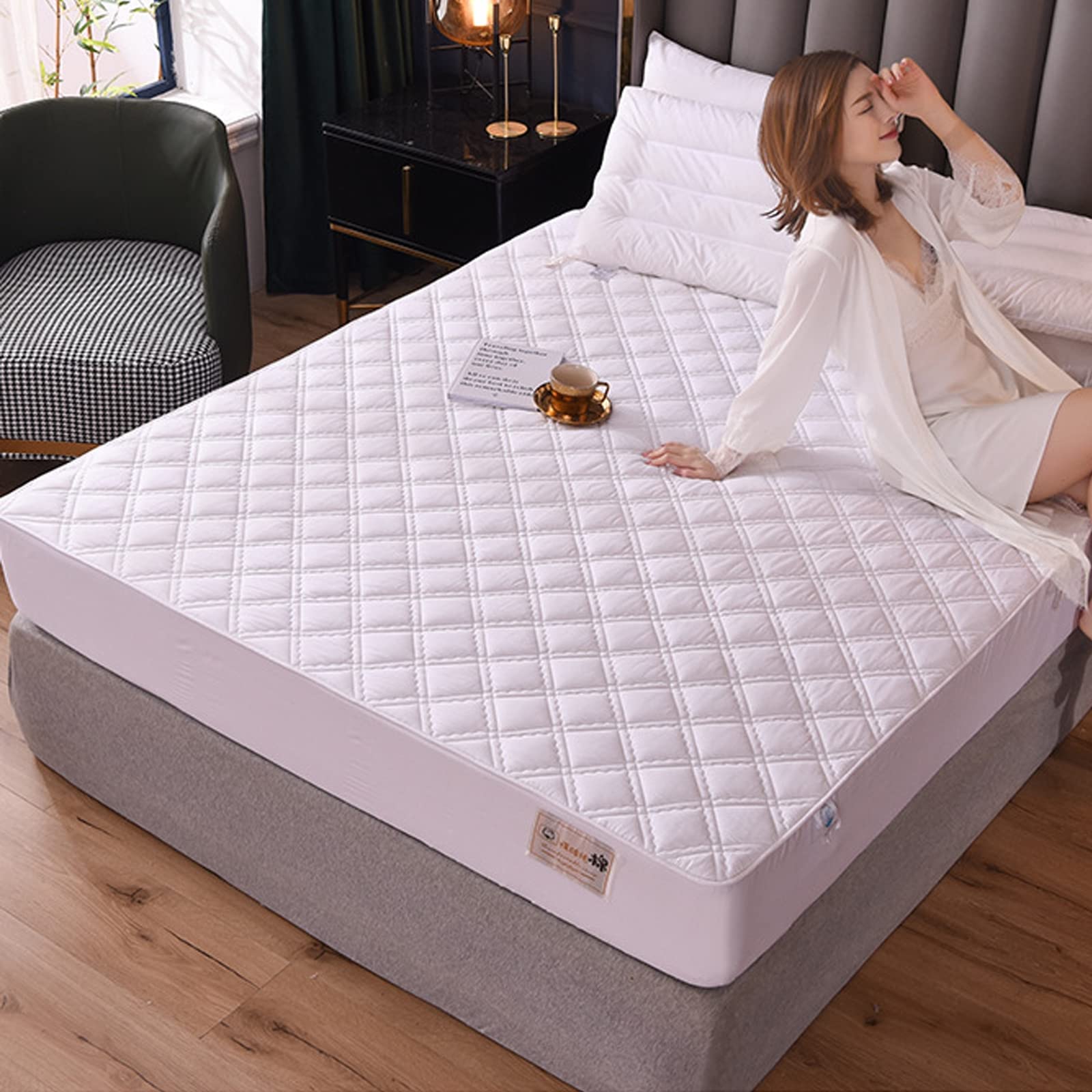 Matratzenschoner, Atmungsaktive, Bequem Bettschutzeinlagen Waschbar, Antirutschmatte für Matratzen Atmungsaktiv Schutz mit Rundumbezug, Hypoallergene Matratzen-Topper,Weiß,150 * 190cm