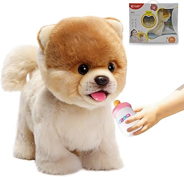 CU-MATE 12" Electric Plush Pomeranian Dog Toys, Electronic Stuffed Animal Dog Toy, Interactive Wuffy Robot Puppy, Walking, Talking, Barking & Wagging Tail, Gifts for Boys and Girls