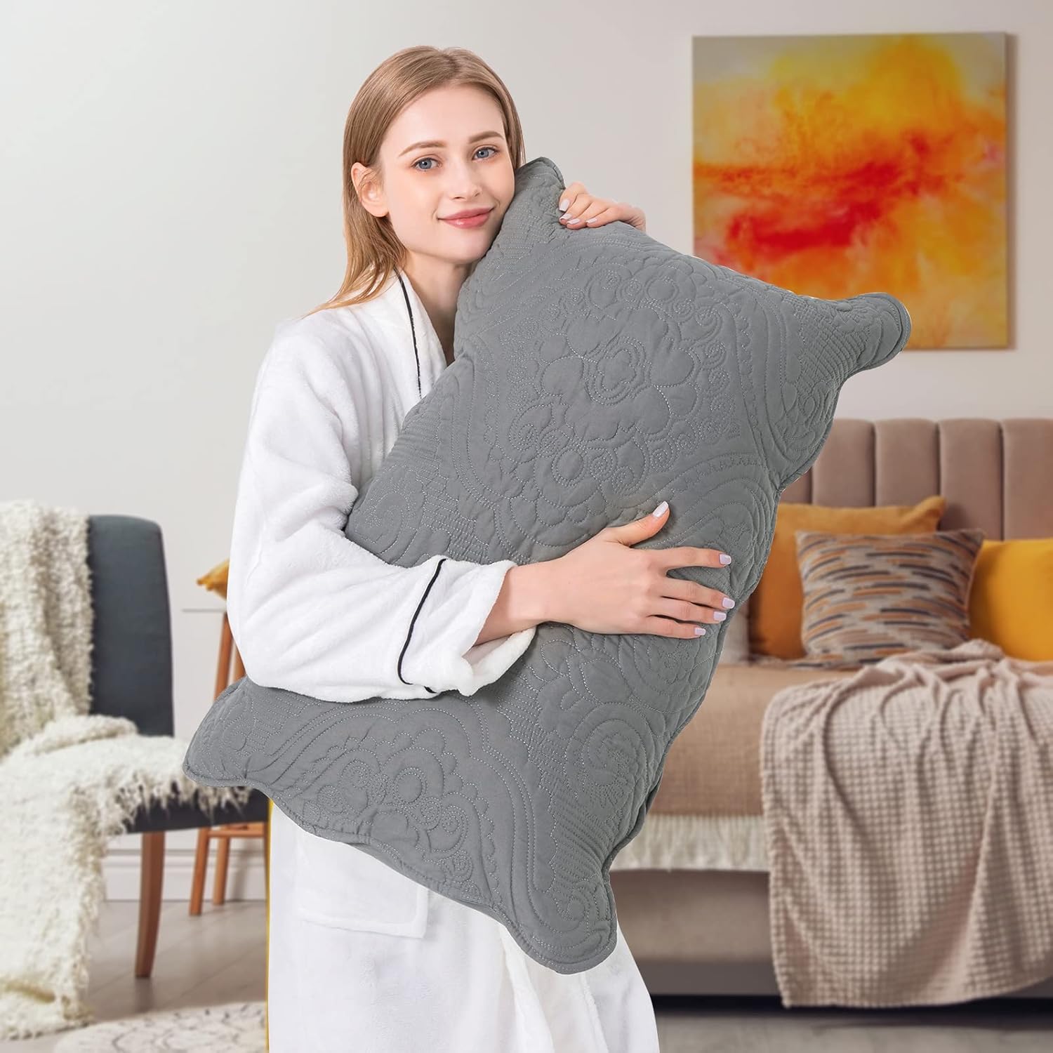 BOSOWOS Quilted Pillow Shams Set of 2, Decorative Microfiber Standard Bed Pillow Shams, Soft Breathable Pillow Covers with Envelope Closure (Grey, 2Pcs:20 x 26inch) - Image 6