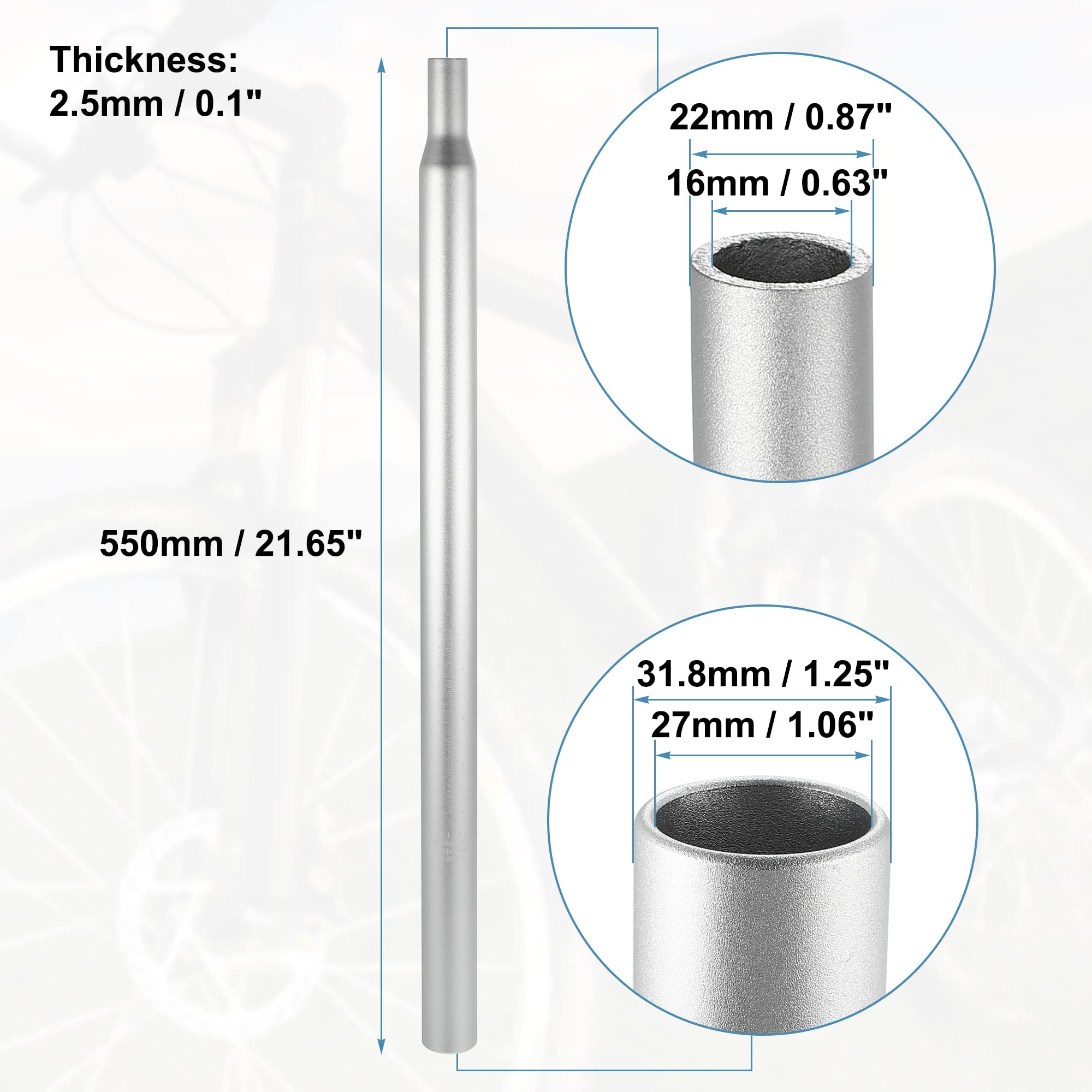 X AUTOHAUX 31.8x550mm Bicycle Seat Post Seat Tube with Scale Mark Silver Tone - Image 3