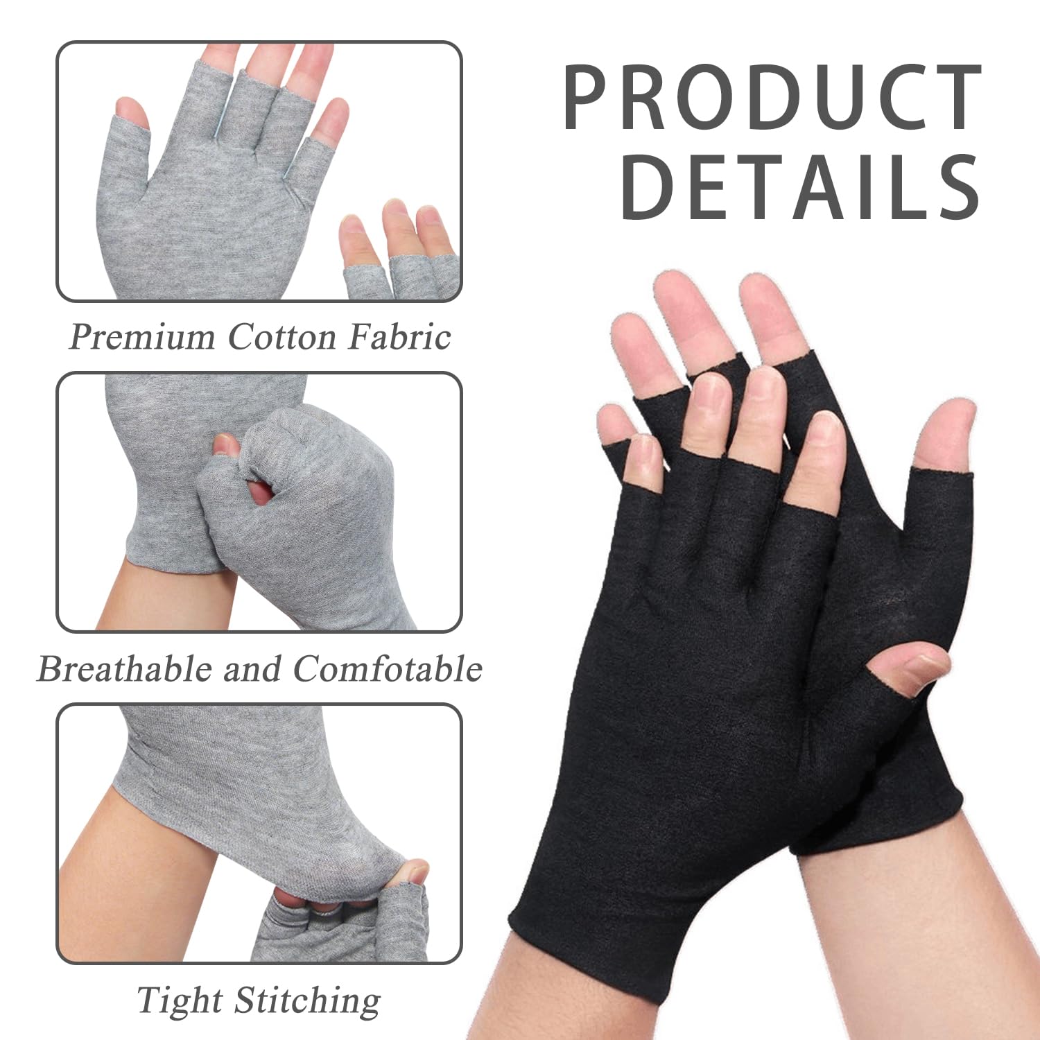 6 Pares Guantes de Algodon, Guantes Hidratantes sin Dedos, Guantes Finos de Algodón, para Manos Secas, SPA, Protección UV, para Inspección de Joyas, Manipulación de Monedas, Talla Única - 4
