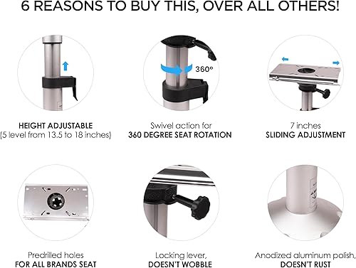 Miniatura 9 de Asiento de barco ajustable Pedestal Asientos y pedestales de barco Pedestales y bases con deslizamiento y giro para bloquear asientos de barco,