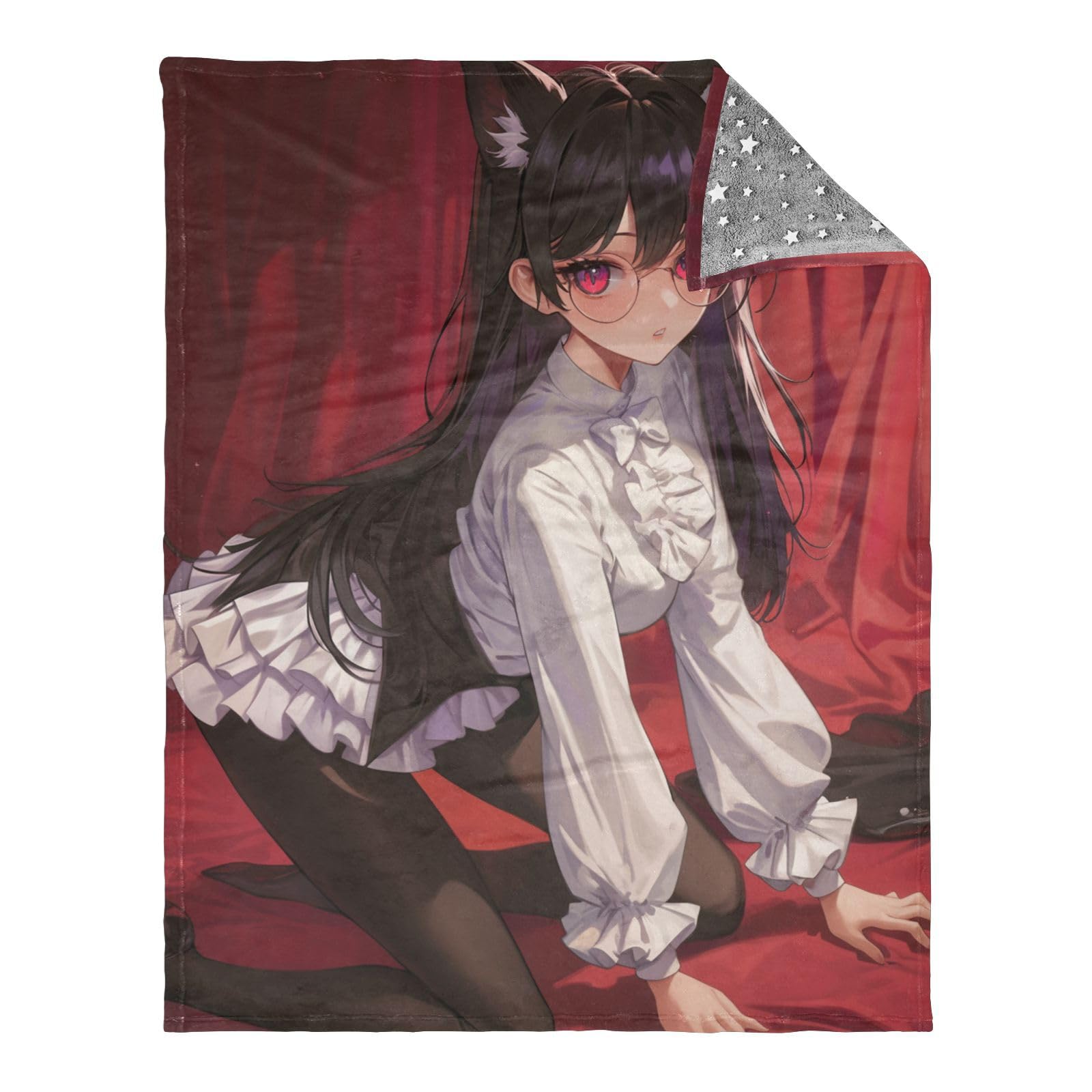 Couverture rouge Neko Girl 127x178 cm : fini le froid sur le canapé avec ce plaid mignon