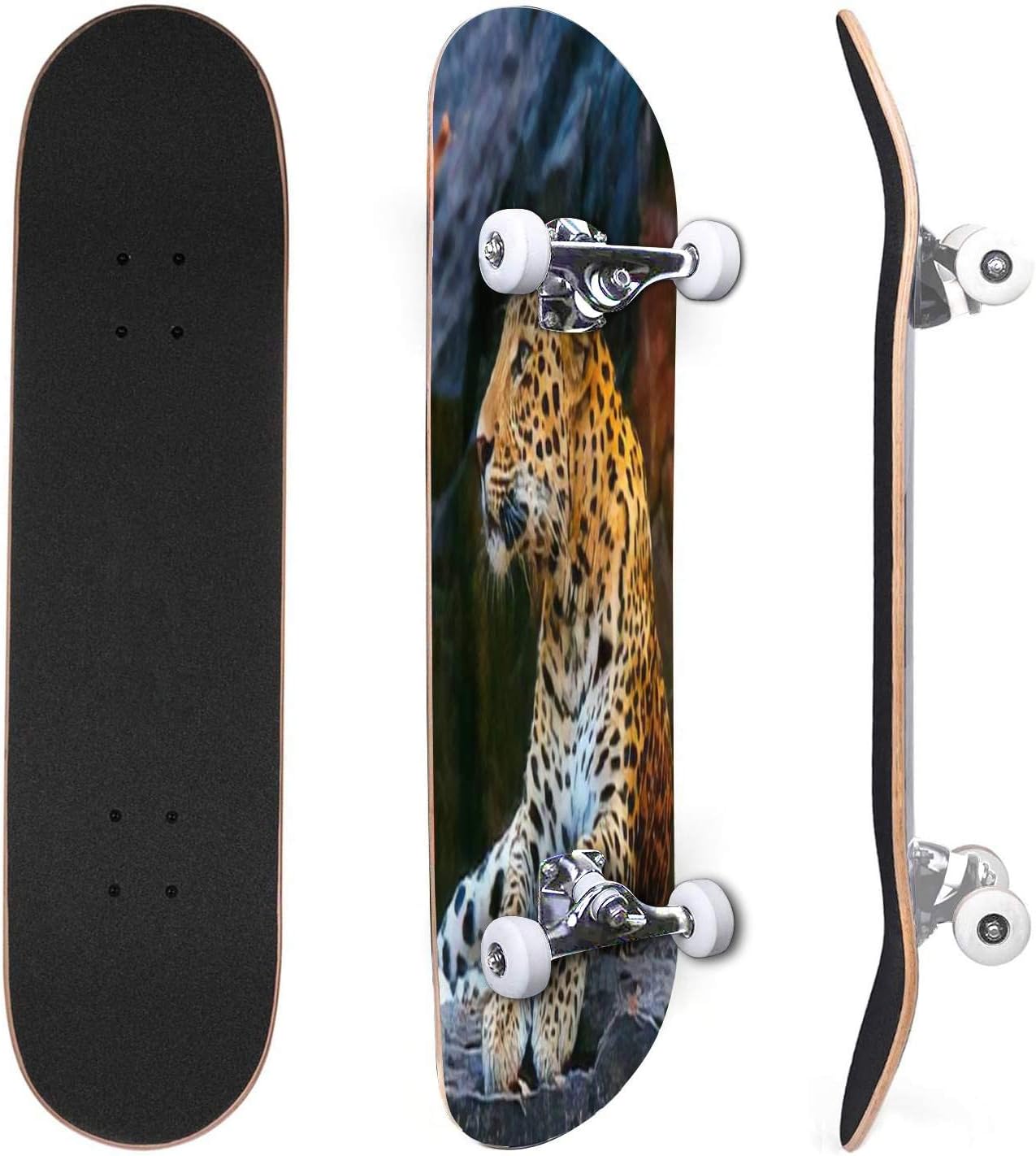 Classic Concave Skateboard Leopard print pattern Repeating seamless vector animal background Canadian Maple Trick Skateboards for Beginners and Professionals