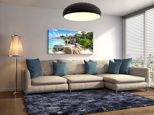 Miniatura 7 de YYYYHPP YP0762 - Cuadro de pared de playa, arte de pared, piedra de cocoteros en arenas, playa, paisaje marino, pintura de paisaje, imagen de la