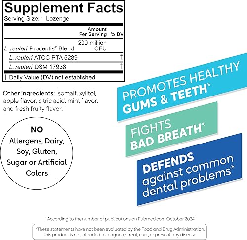 Miniatura 8 de BioGaia Prodentis Pack de 3 | Probióticos orales | Promueve encías y dientes saludables | Defiende contra el mal aliento y problemas dentales |