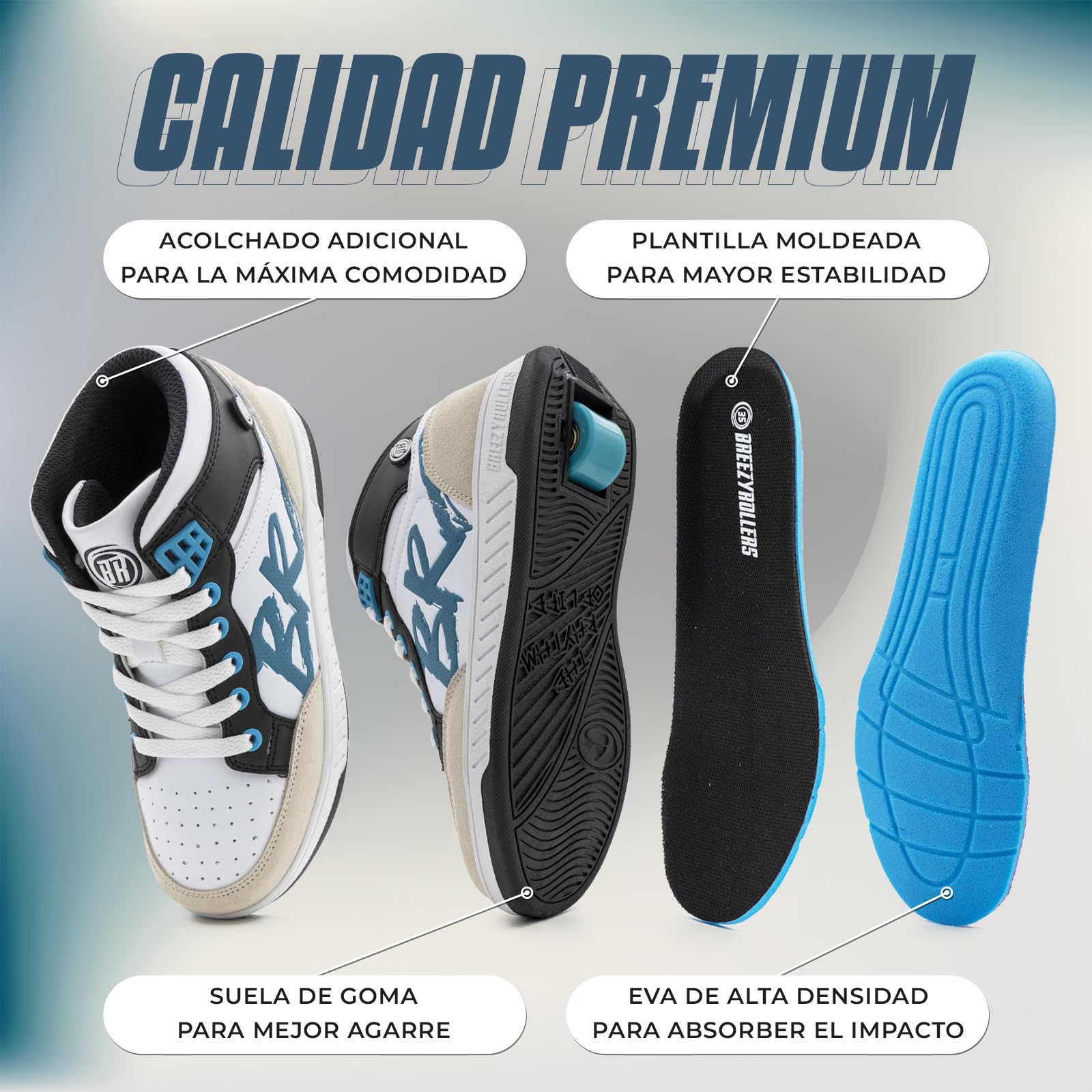 Breezy Rollers Zapatos con Ruedas para Niños | Zapatillas-Patines Infantiles | De Zapatos Callejeros a Patines en Segundos | Sistema de Clic Patentado | Zapatillas con Ruedas para Niñas y Niños