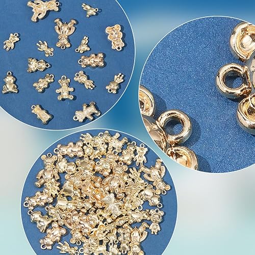 Miniatura 4 de PH PandaHall 48 colgantes de oso de 8 estilos, dijes de oso de aleación de oso dorado, dije de oso de dibujos animados para bricolaje, collar,