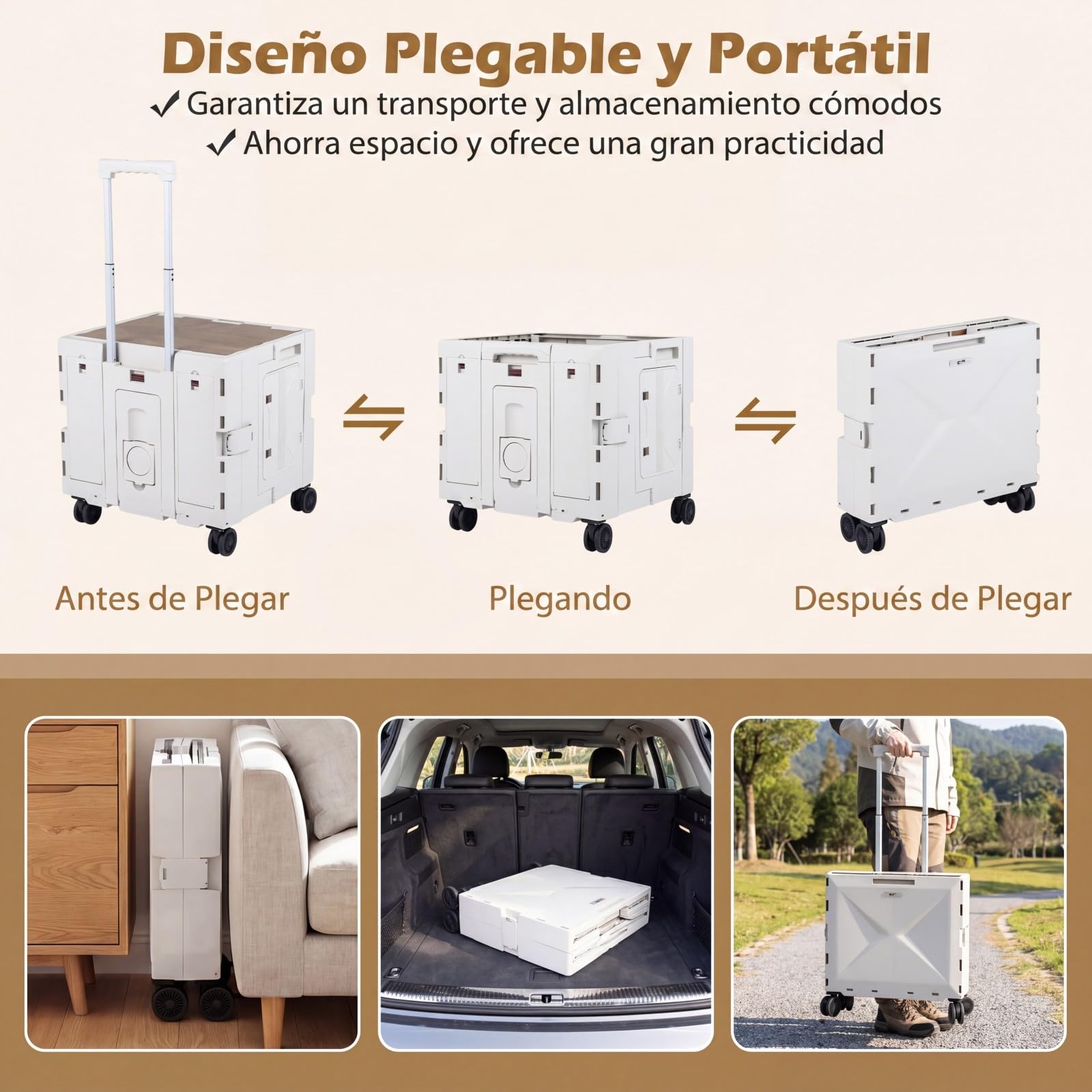 COSTWAY Carro de la Compra Plegable, 75L, Carrito de Compras Plegable con 4 Ruedas Universales, Asa Telescópica, Tapa y Portavasos, Carrito de Transporte para Viajes Oficina Mudanzas, Carga 60 kg