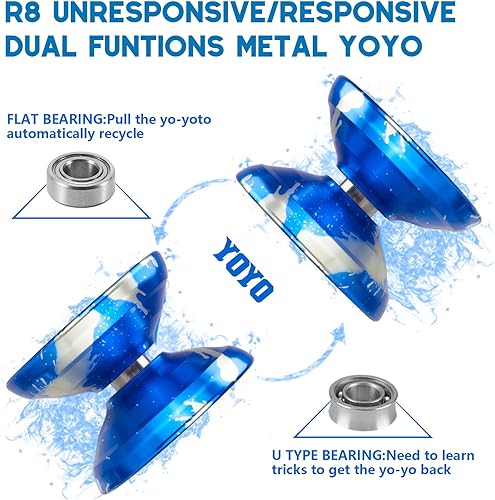 Miniatura 2 de WATIEOBOO R8 Responsive Yoyo Professional, Yoyo de metal para niños y adultos principiantes, rodamiento Yoyo de repuesto que no responde para