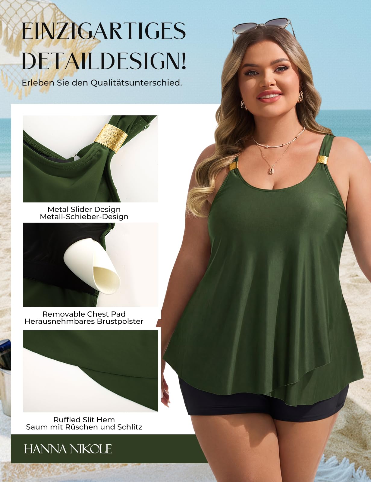Hanna Nikole Damski duży rozmiar tankini wysoki moda kąpielowa dwuczęściowy kostium kąpielowy Flowy tankini top z szortami