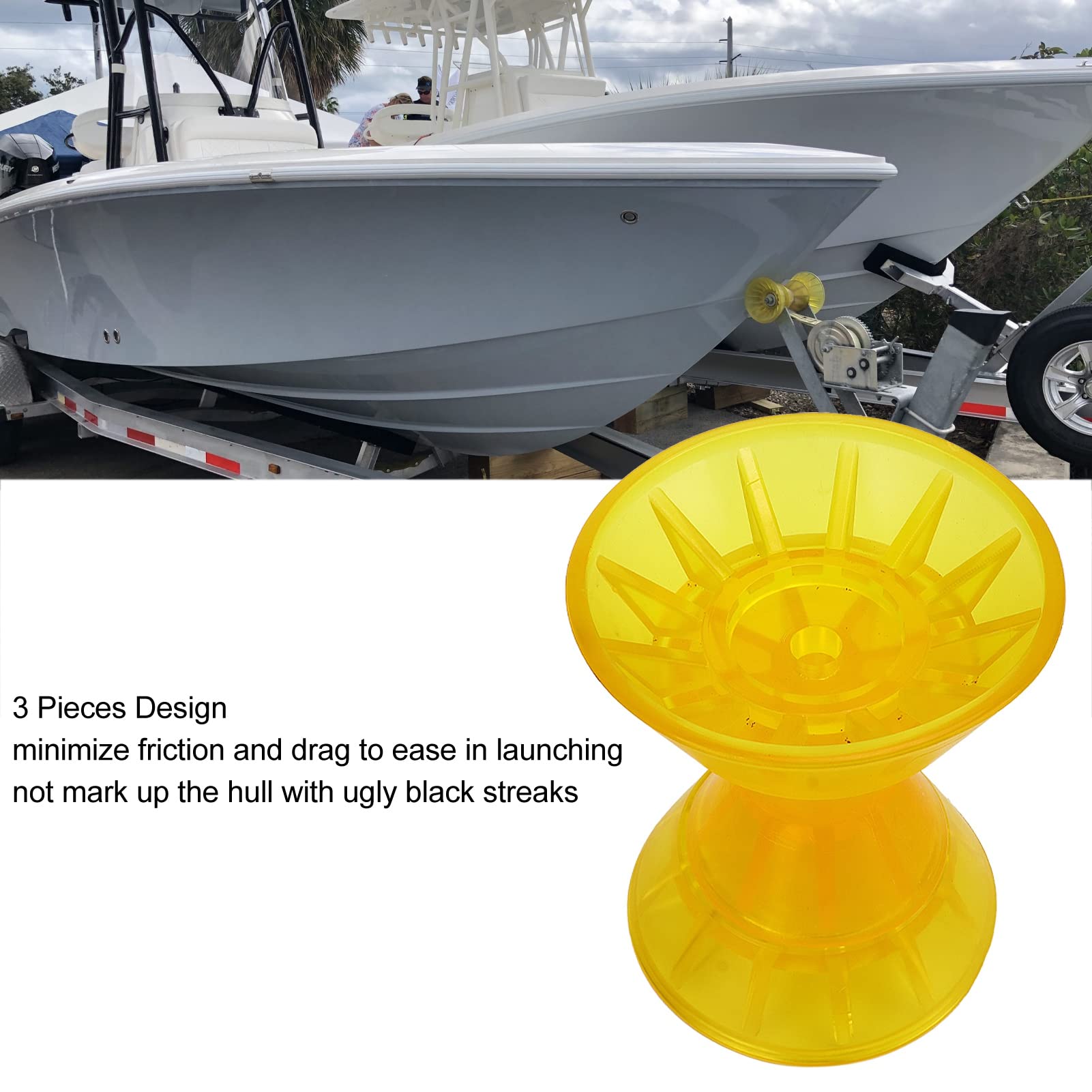 Rodillo en forma de arco marino – Rodillo moldeado de PVC amarillo de 3 piezas para una reducción suave del arrastre, ideal para remolques de barcos, caravanas y yates