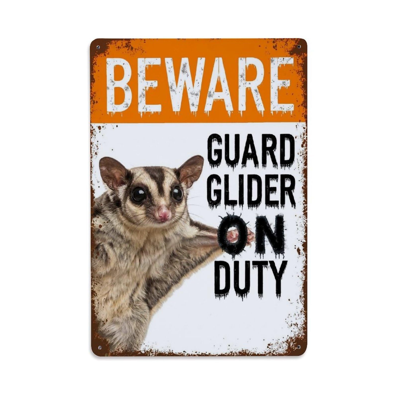 Vintage Funny Sugar Glider Guard Beware of Pet Grounds Metal Tin Sign Plaque Wall Decor for Cafe, Club Bar, Office, Garden Metal Poster 8x12Inch