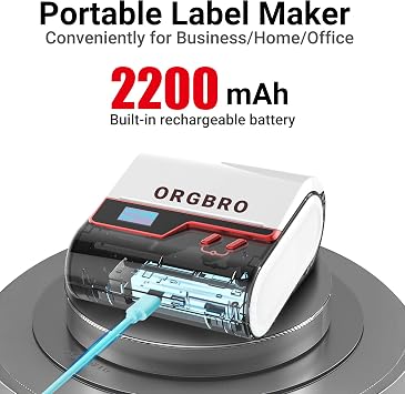 ORGBRO Z3 Label Maker Bluetooth Thermal 2-3 Inch Label Printer | Barcode Sticker Maker Machine for Clothing, Jewelry, Supermarket, Small Business with 1 Roll White 50x30mm Label