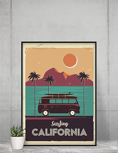 Miniatura 5 de Póster de surf California Coastline Van Surf Viajes Playa Paraíso Tropical Paraíso Mar Arte Gráfico Olas de Arena Vintage Retro Cool Wall Art Poster