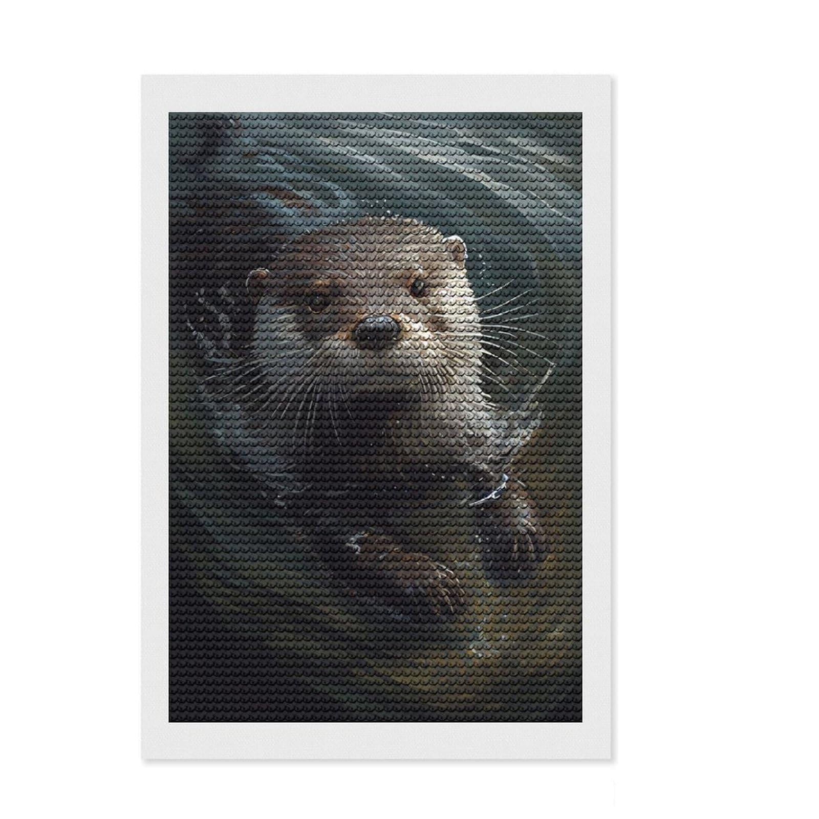 Junmoney Otter Animal Diamond Painting Set 8"x12", Sparkling Round Gems, Satisfying Creative Project, Fun Craft Experience, Office Decor