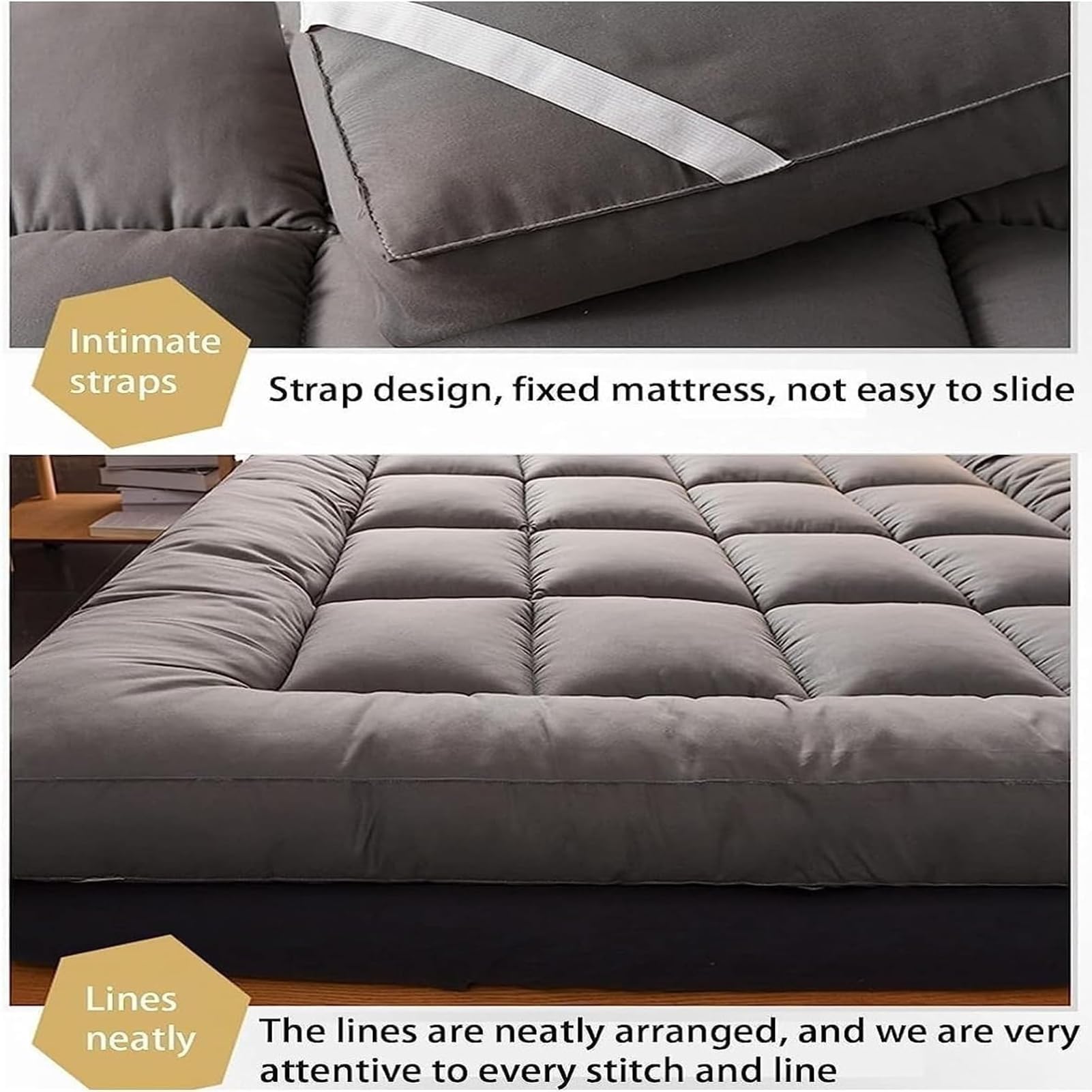 Colchón Futón - Futón Japonés Relleno De Algodón Colchón Plegable Enrollable, Colchón De Piso Japonés Engrosado Para Hogar Camping Dormitorio Almohadilla Piso Tumbona Almohada Cama,Gris,90x200cm