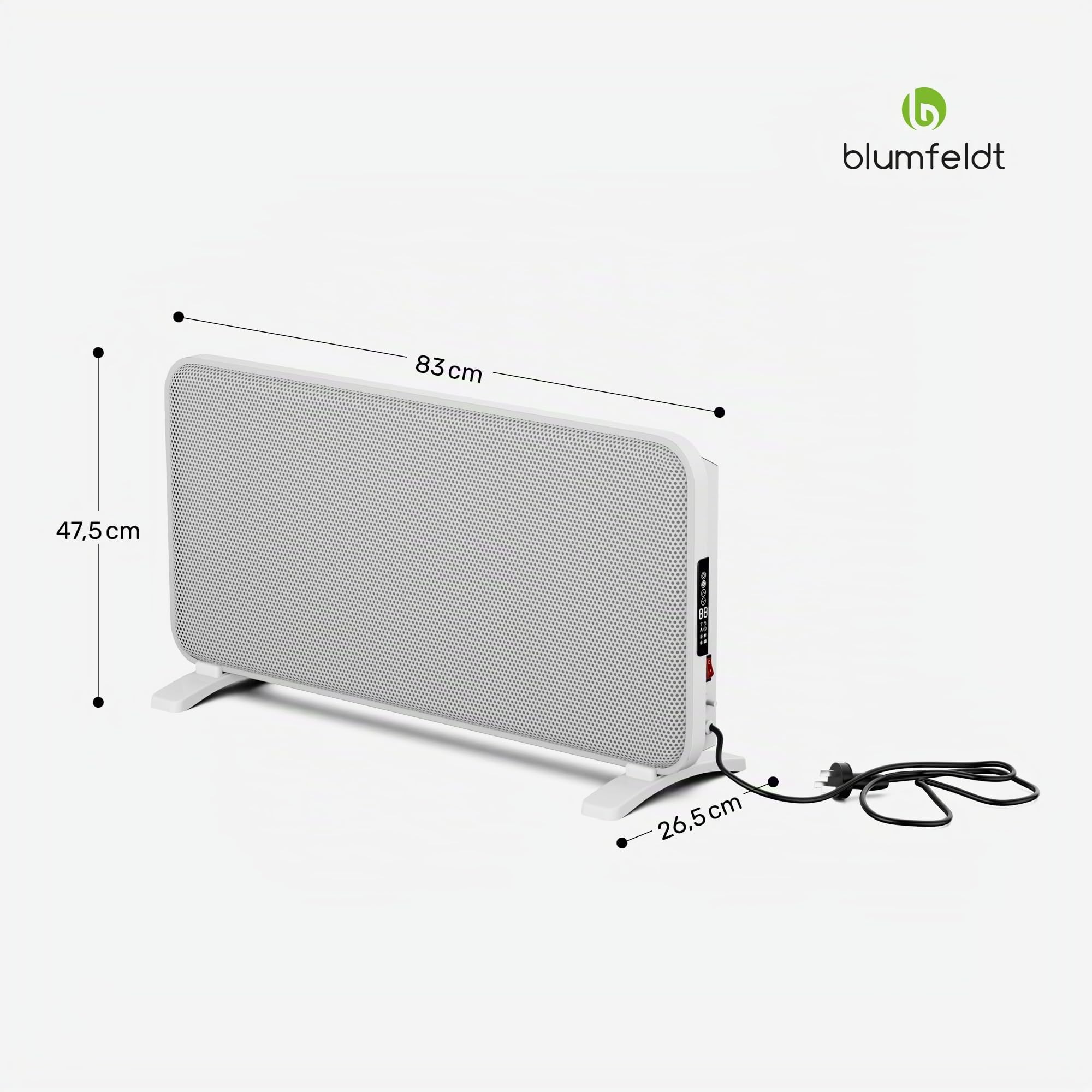 Blumfeldt Calefactor infrarrojos, 2000W - pared/pie, grafeno, control por app y táctil, termostato, IP24, protección sobrecalentamiento/vuelco, para habitaciones hasta 20m², blanco