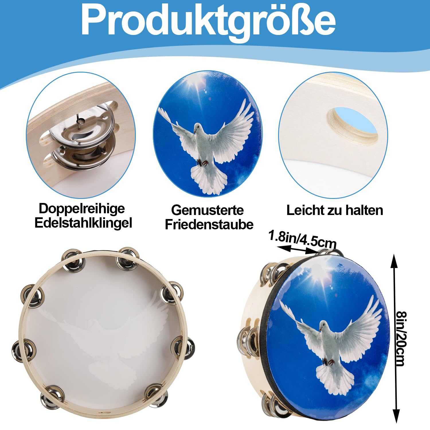 Image secondaire de Tambourin Dove 20,3 cm - Instrument de percussion pour célébrations et prières