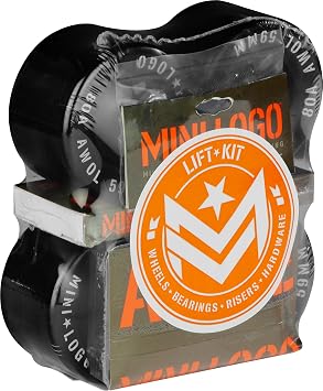 Mini Logo Lift Kit with ML Bearings, 0.1" ML Riser Pads, 1" ML Hardware, 55mm x 80A Black AWOL Wheels