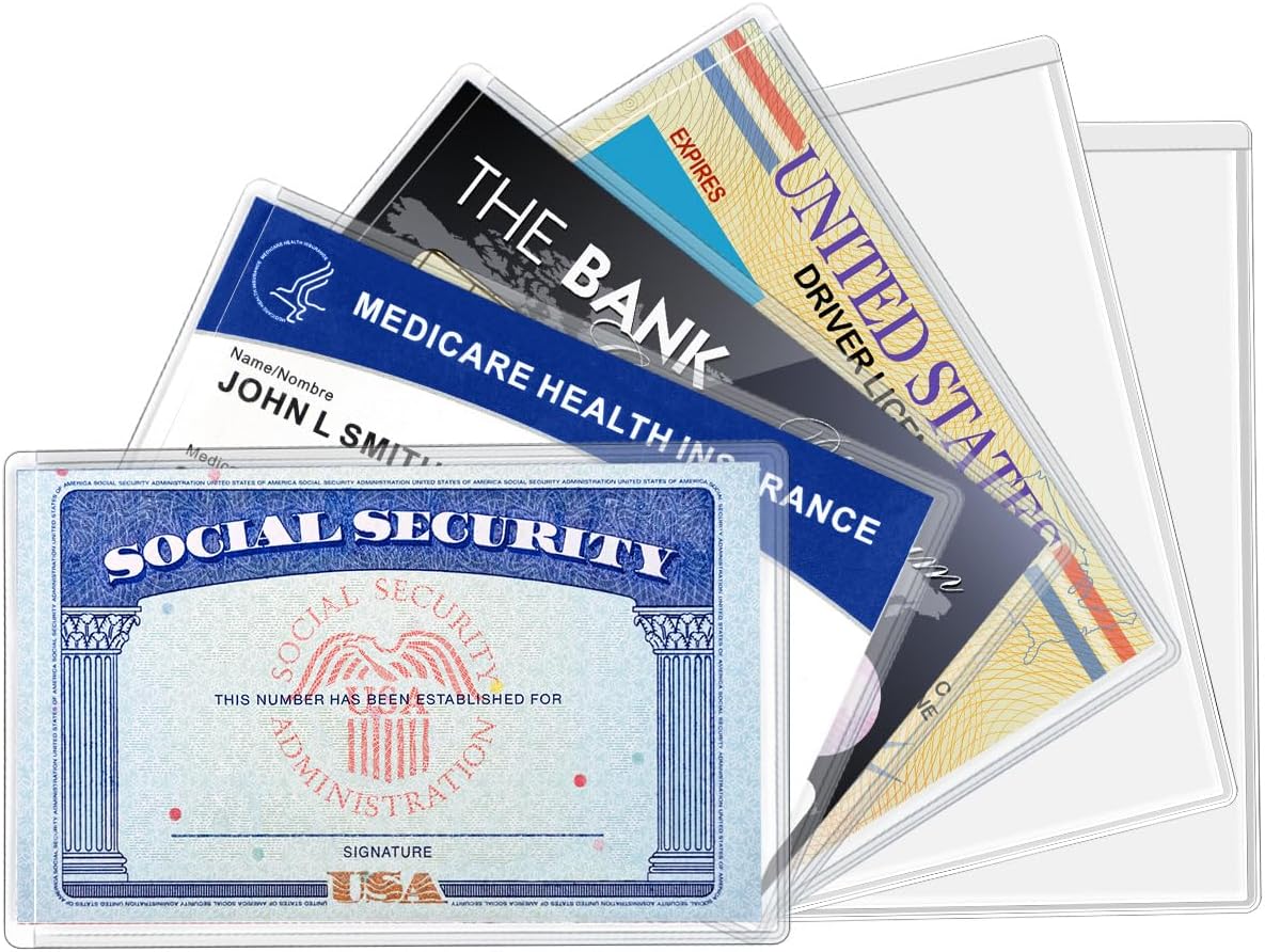Medicare Card Holder Protector Sleeves, 6 Pack Clear PVC Water Resistant, Fits 3.54" x 2.24" Cards, Double-Sided Transparent, 6 Pieces