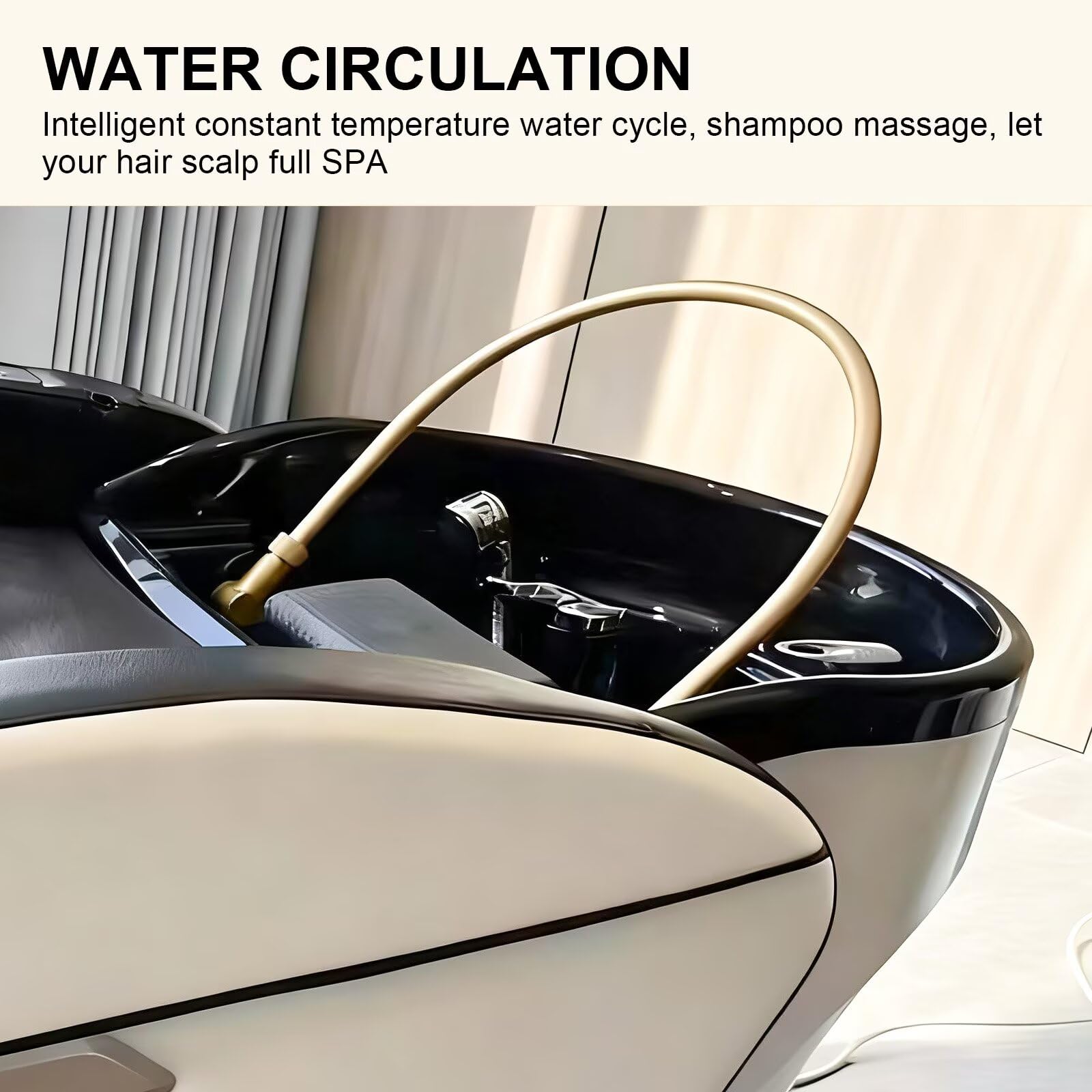 Professionelle Salon-Kopfmassageliege Im Modernen, Minimalistischen Schwarz-Weiß-Stil mit Japanischer Kopfmassage-Ausstattung, Begasungsset, Ganzkörpermassage Und Großem Waschbecken.