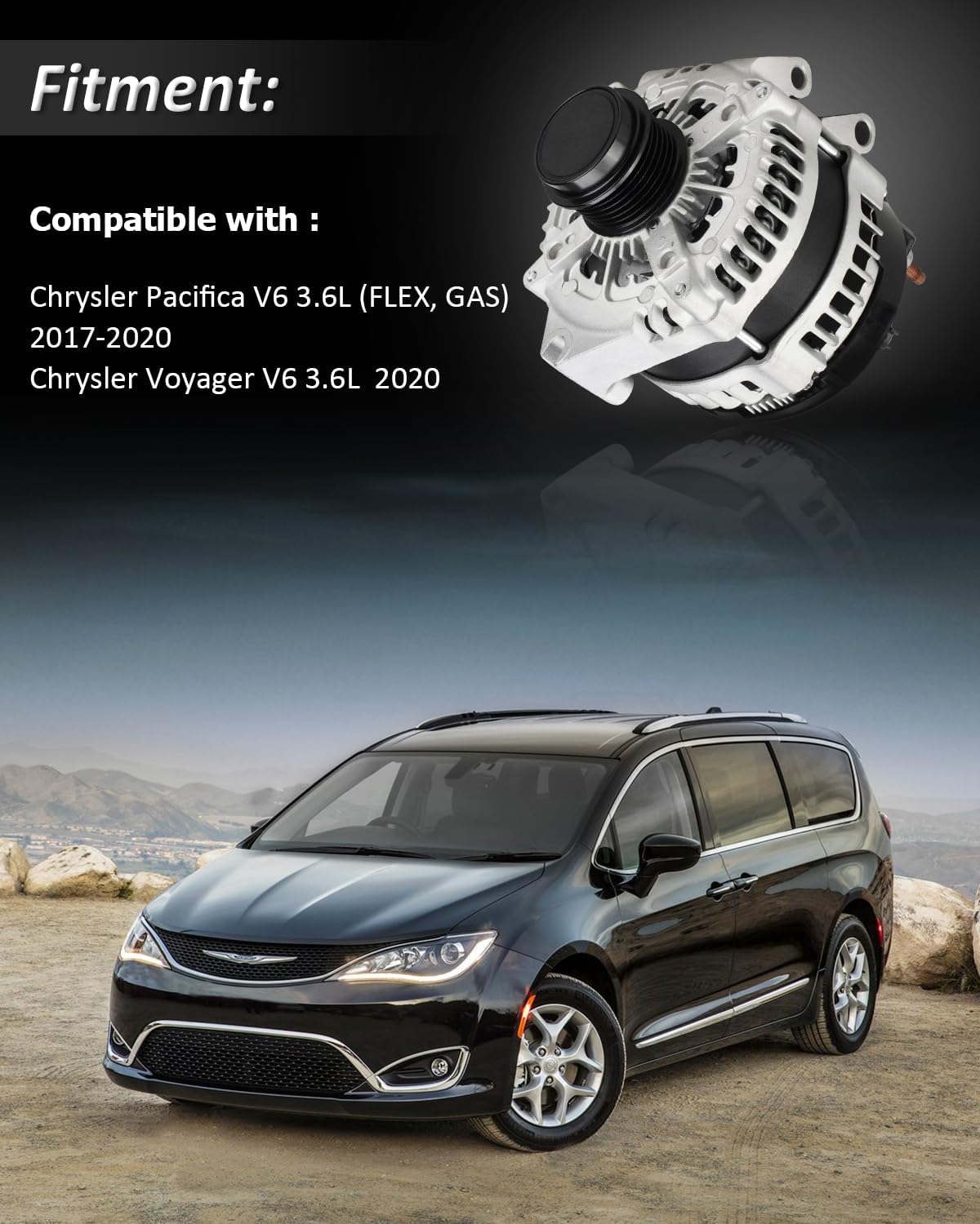 12V 180Amp Alternator Compatible with 2017-2020 Chrysler Pacifica 3.6L V6, 2020 Chrysler Voyager 3.6L V6 - Replaces OEM GM# 4210007181,56029732AB