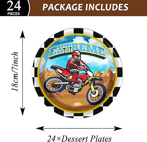 Miniatura 2 de gisgfim 24 platos de papel desechables para motocross de 7 pulgadas, suministros para fiestas de cumpleaños, platos de postre, decoraciones de