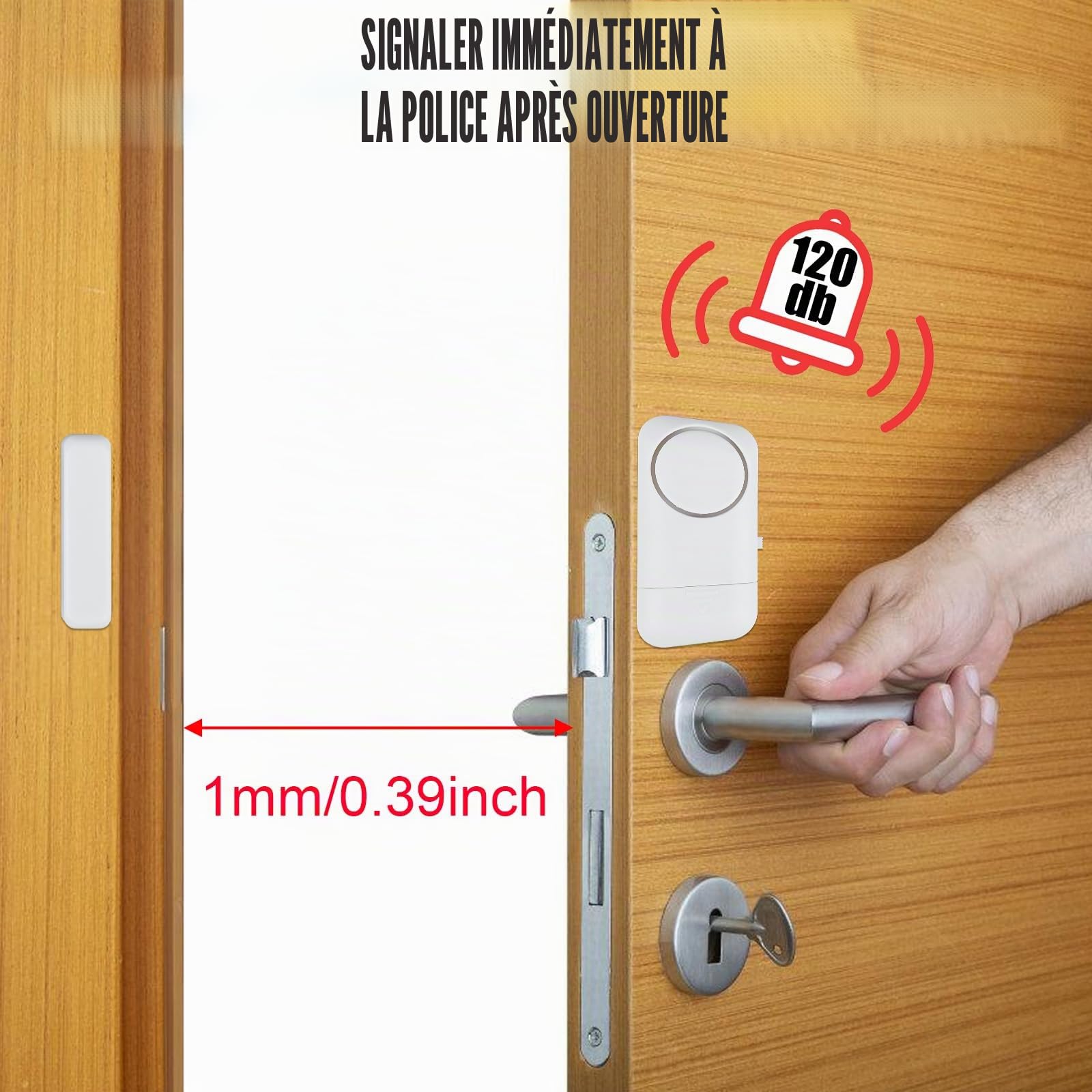 6 alarmes de porte sans fil, 120 dB, capteur d'alarme antivol avec contact magnétique, système d'alarme de sécurité sans fil pour maison, appartement, hôtel, bureau, garage (lot de 6 pièces