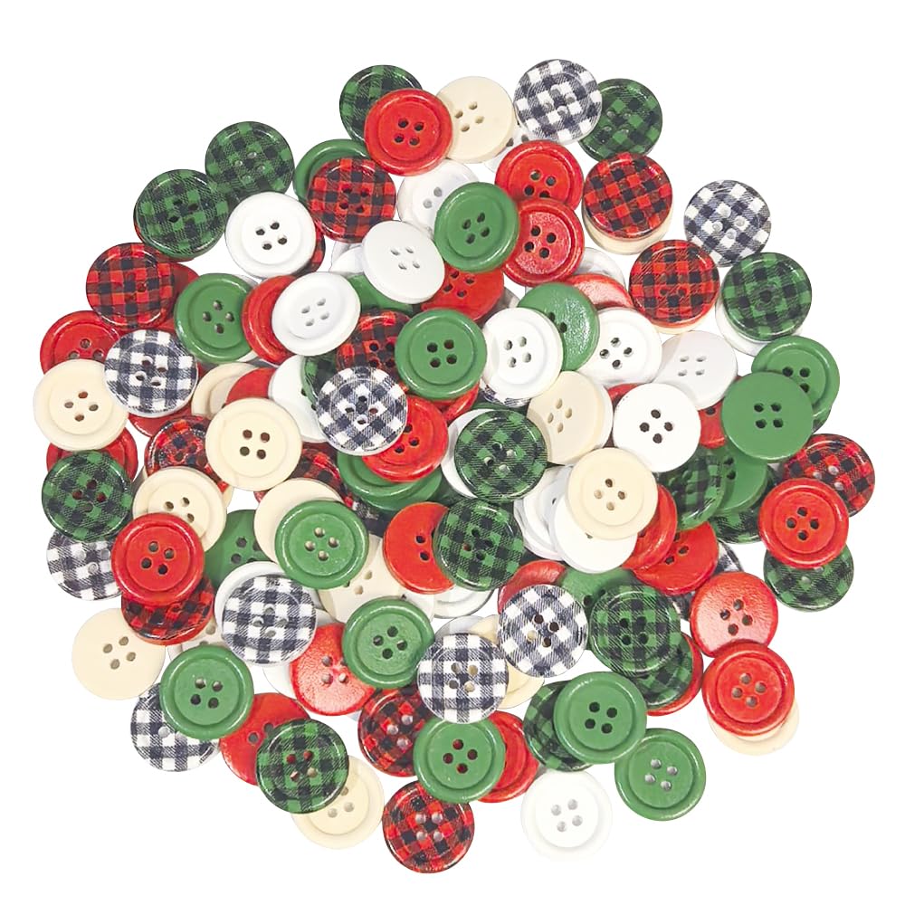 Boutons en bois de 20 mm aux couleurs de Noël pour vos décorations de table et tricots de fêtes