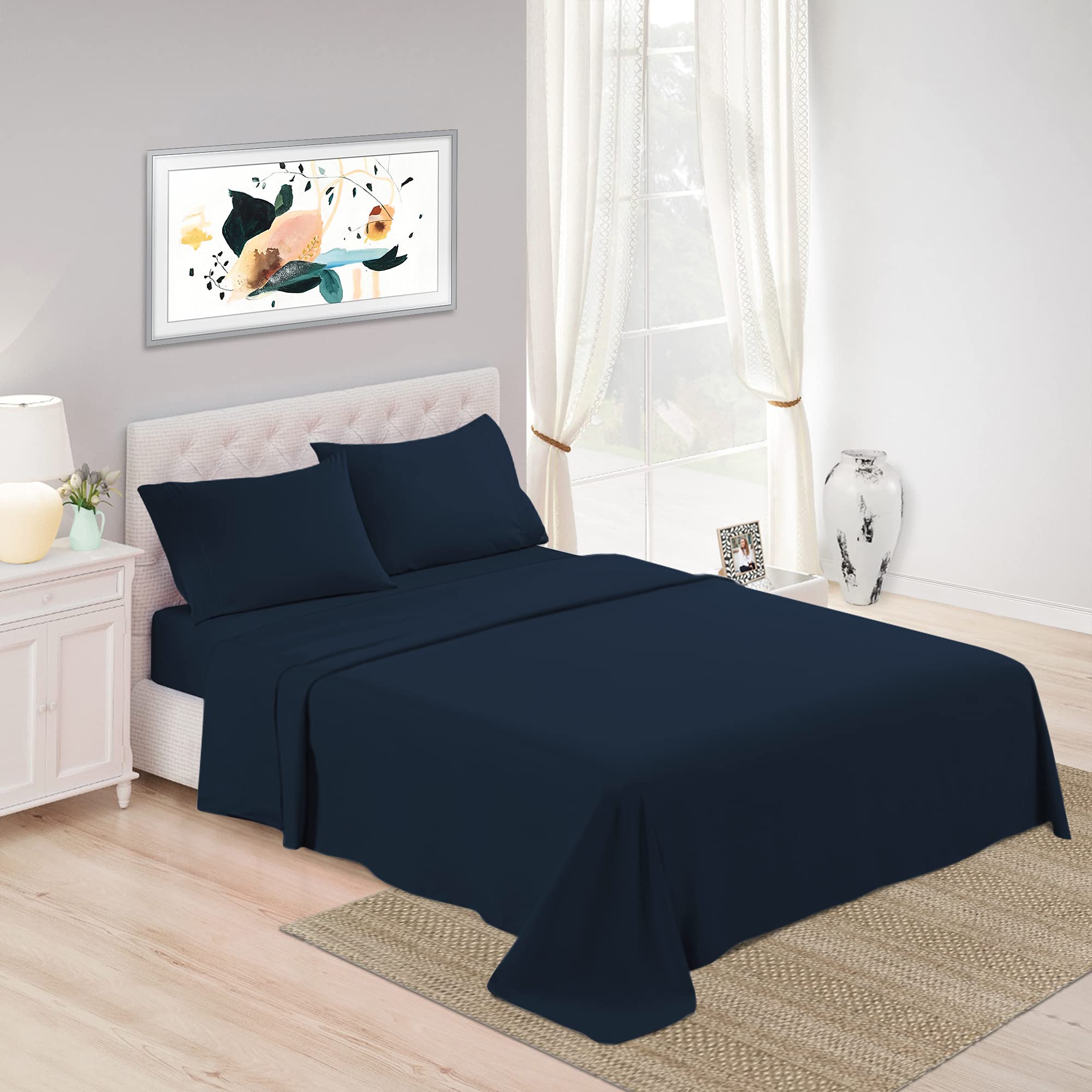 TRIDENT Cotton Rich 500 Thread Count | Luxury 3 Piece King Bed Sheet| Navy |Premium Cotton Rich |Silky Soft, Breathable, Cooling, Deep Pocket, Hotel Collection | fits upto 16'' Mattress
