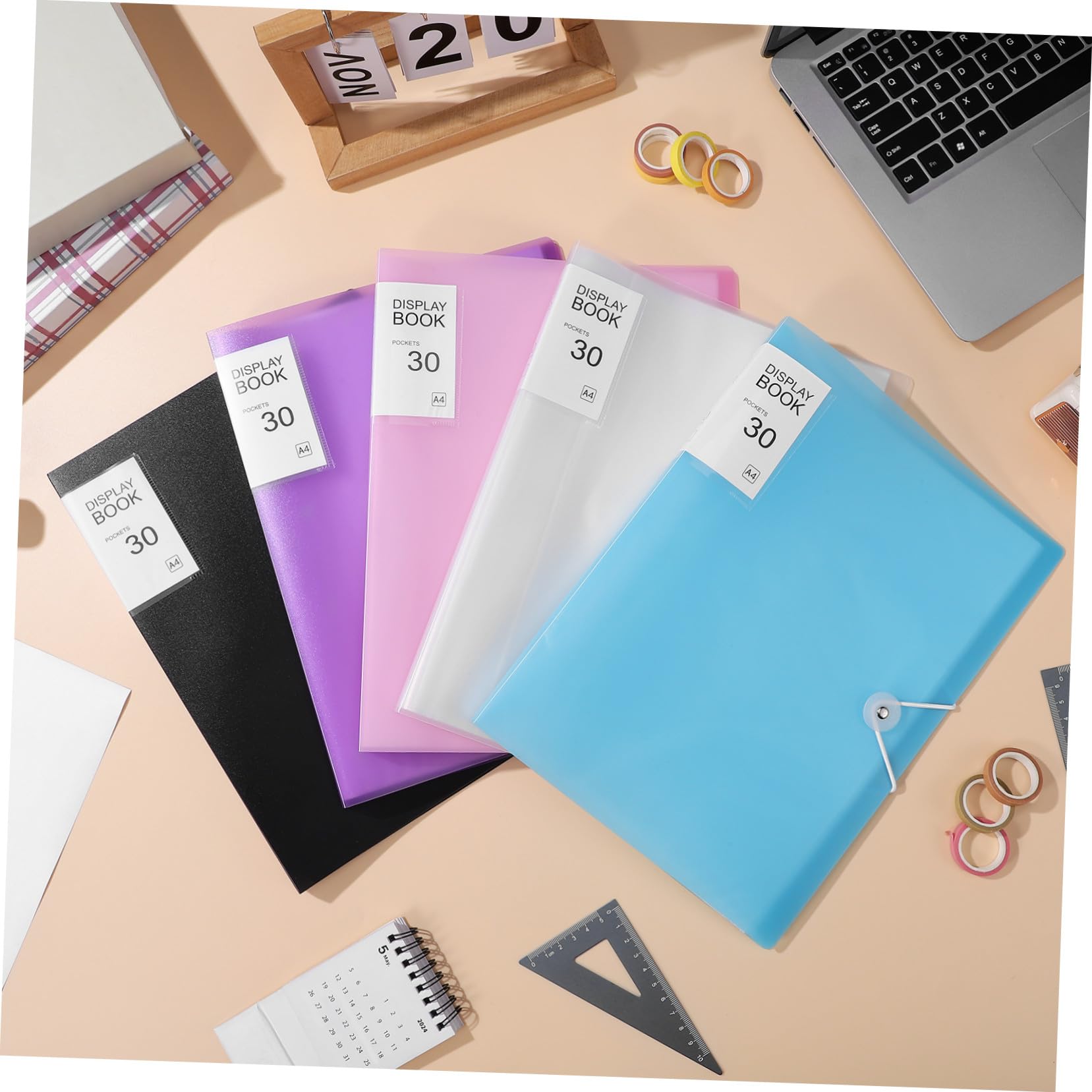 PLAFOPE 5 Piezas Carpeta con Fundas Plásticas Transparentes Organizador Resistente para Presentación y Archivo con Stickers Decorativos