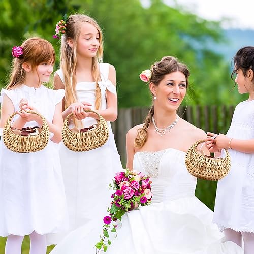 Miniatura 7 de Cesta de mimbre de media luna, cesta de paja de sauce, cesta pequeña tejida con asa, cesta de boda para niña de las flores, cesta de picnic