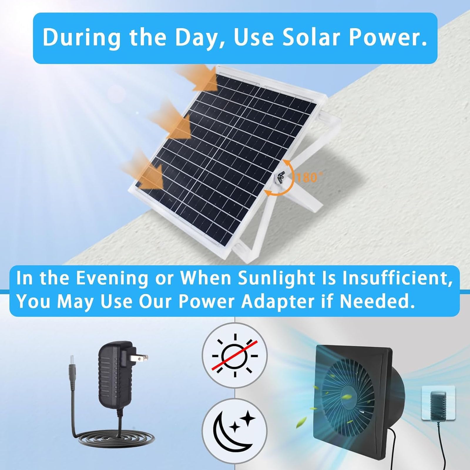 Ventola di scarico solare da 12 V 12 W con ventilatore a pannello solare, estrattore d'aria per ventilatore da soffitto e casa