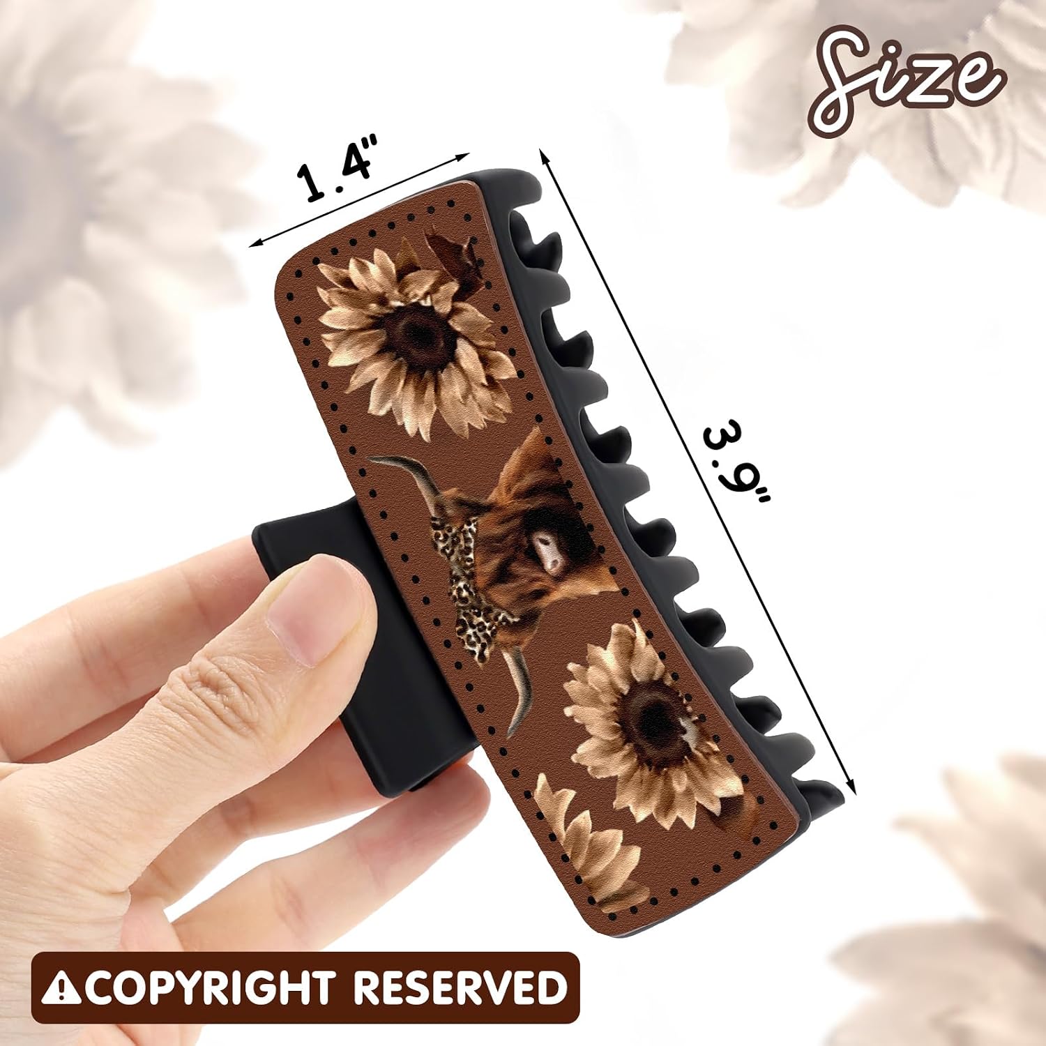 CiyvoLyeen Highland Cow Hair Claw Clips 4" Large Hairpins for Women Matte Leather Floral Scottish Cow Long Thick Hair Neutral Colors Appreciation Gifts Idea Teacher Nurse Mom Friends Teens 3PCS