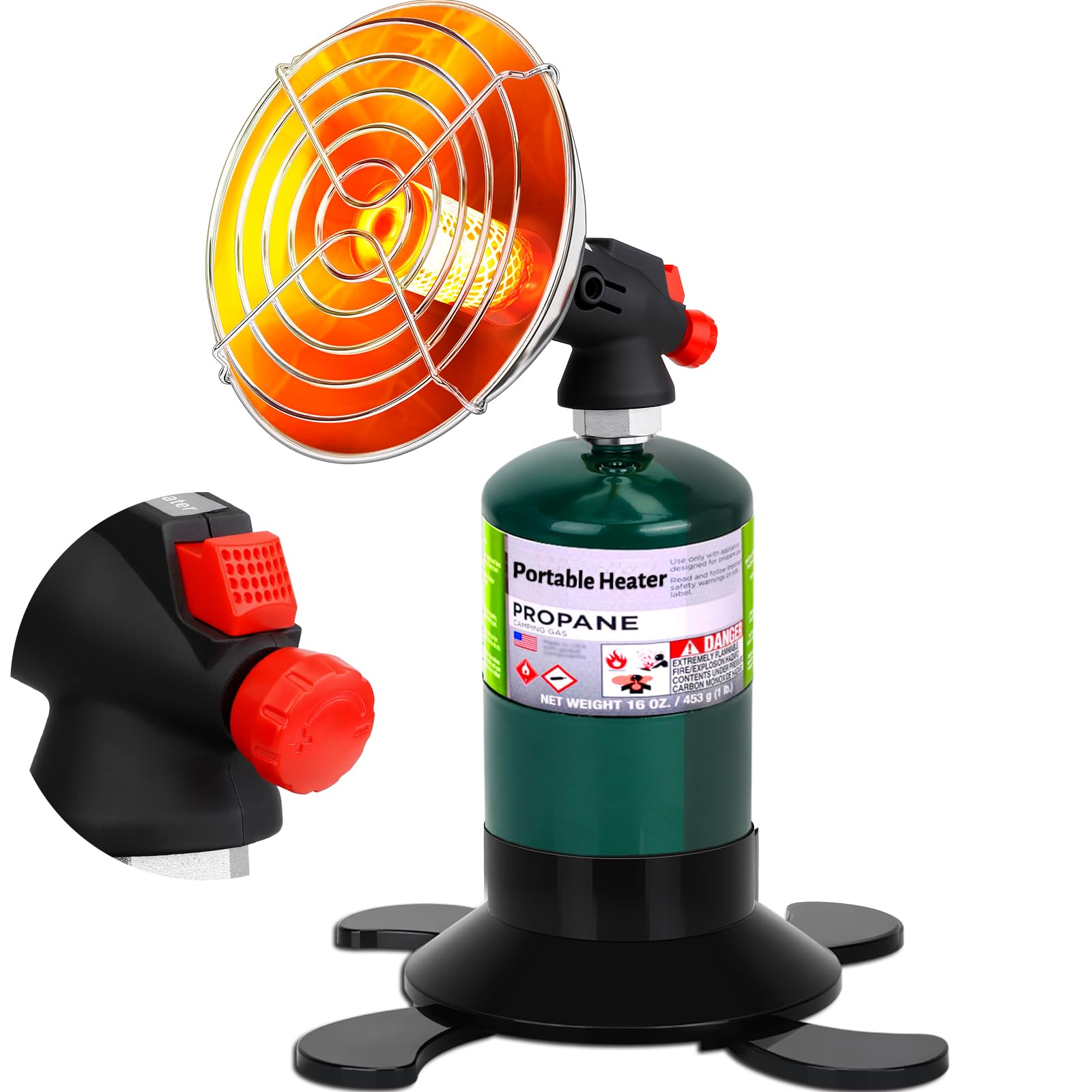 Portable Propane Heater for Camping, Outdoor Gas Space Patio Garage Heater, Self Ignition Radiant Cordless High Heat Output Big Heaters Foldable Tank Holder for Winter Tent Hiking Ice Fishing Hunting