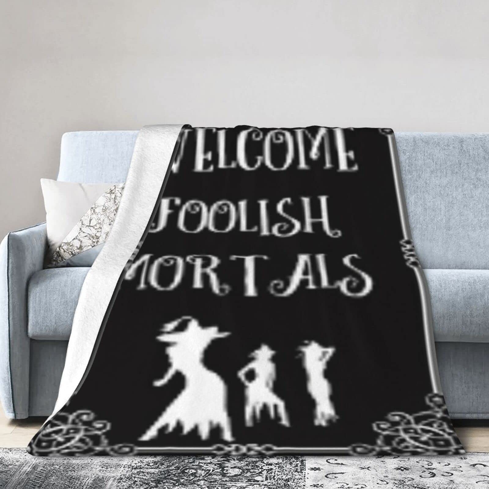 Lsjuee Christmas Flannel Fleece Blanket 40"X30" Welcome Foolish Mortals Black Sofa Throw Blanket Funny Ultra-Soft Travel Winter Blankets for Mens Keep Warm