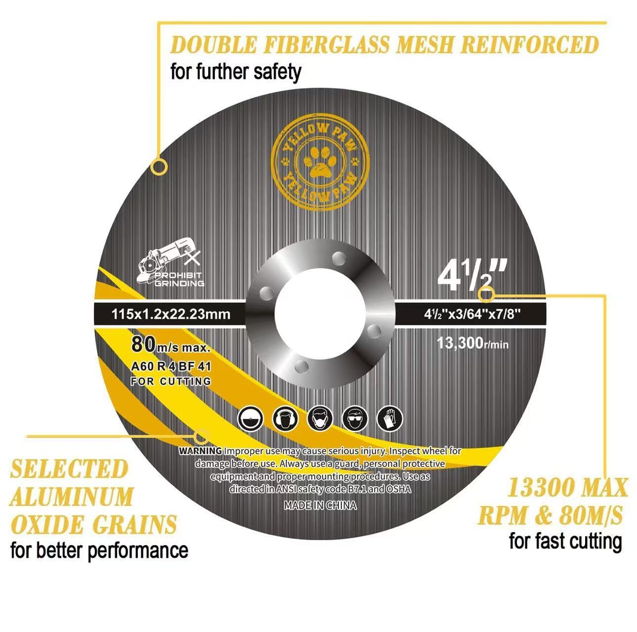 Yellow Paw Cut Off Wheel 4-1/2 Inch (Bulk 100 Pack) All-Purpose Metal Cutting Wheel Compatible with 99% of Cutoff Saws & Angle Grinders - 4-1/2" x 3/64" x 7/8"