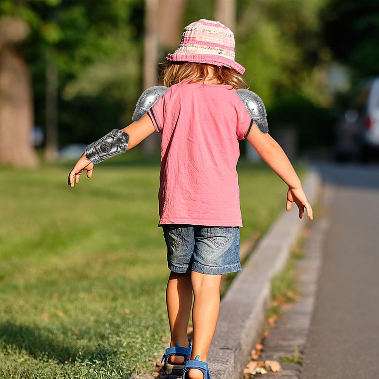 Kids Roman Armour Shoulder Guards and Arm Plates - Lightweight Plastic Cosplay Costume Accessory for Children S Role Playing and Theme Parties Silver - Image 5