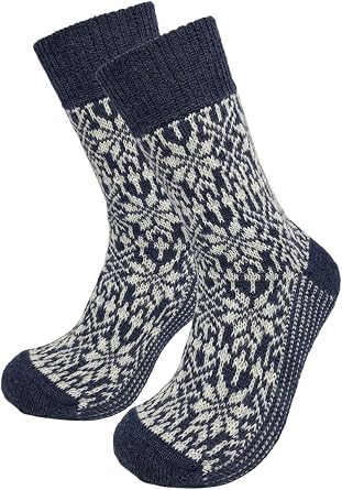 Ecoable Wool Boot Socks Organic Virgin Wool Socks with Pattern for Women and Men, Sizes 6-13.5