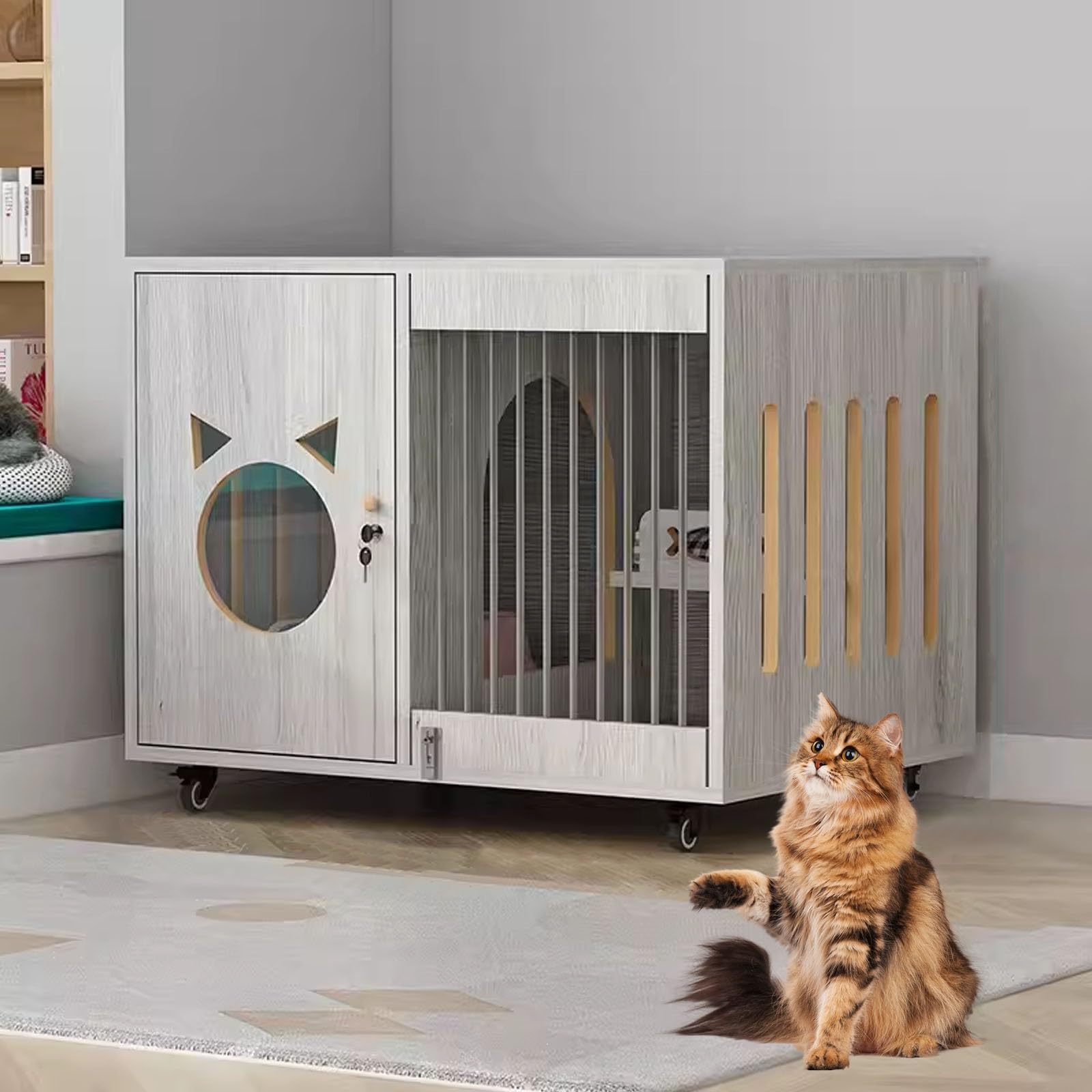 Amazon | 猫 ケージ 木製 猫ゲージ キャットケージ 木製、多機能 