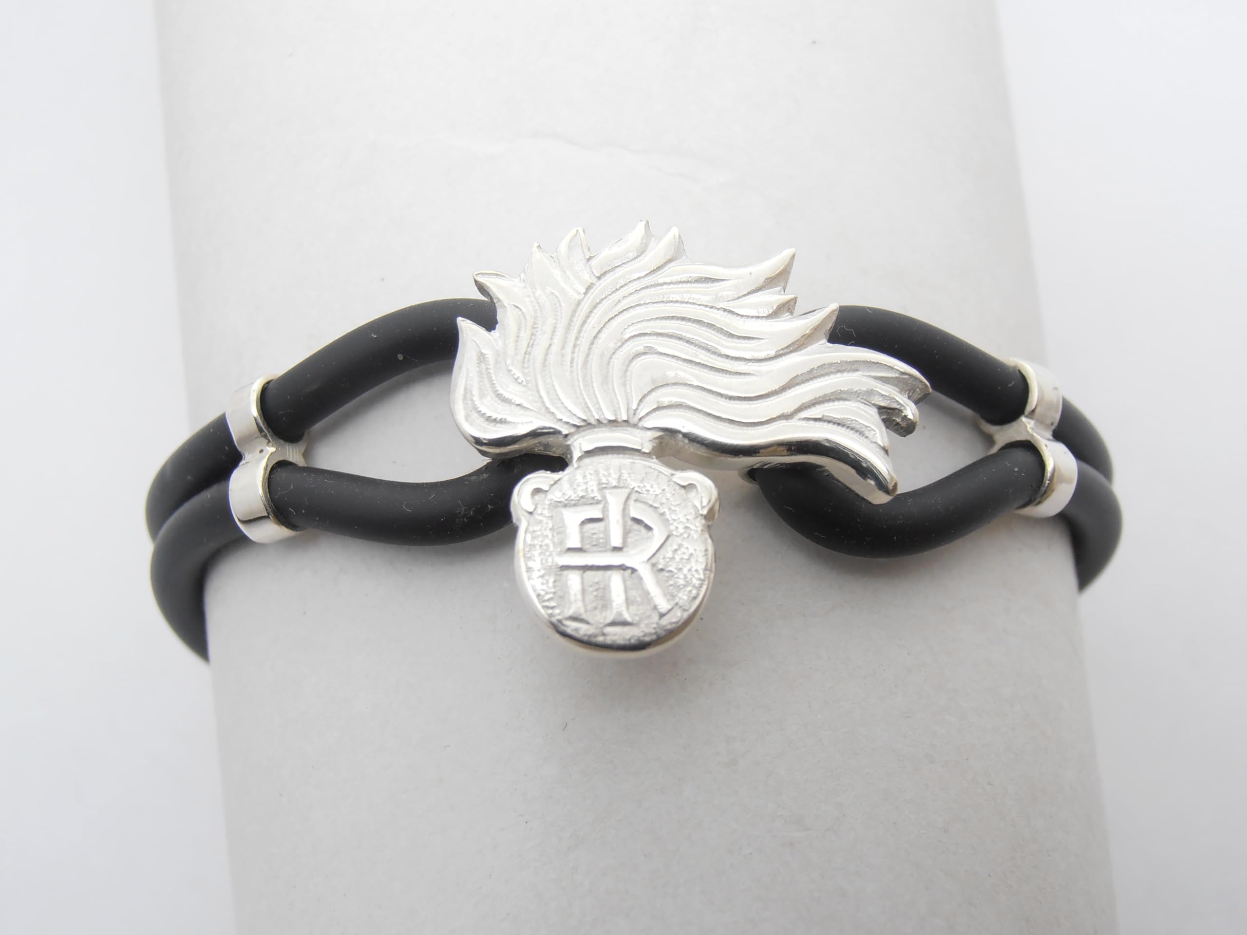 Fiamma dell'Arma dei Carabinieri : Braccialetto in Argento 925 e Caucciù - Bracciale