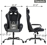 Vista 2 de Silla de juegos, respaldo alto, de piel sintética, silla de computadora con reposabrazos, reposacabezas y soporte lumbar para niños, adolescentes