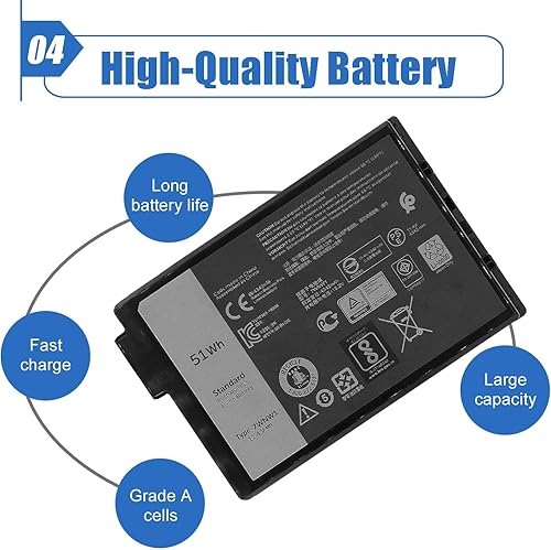 Miniatura 5 de Dentsing 7WNW1 (11.4V 51Wh/4342mAh 3-Cell) Batería para portátil compatible con Dell Latitude 7424 5424 5420 Rugged Extreme Series Notebook DMF8C