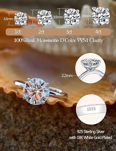 Miniatura 2 de IMOLOVE - Anillo de compromiso solitario de moissanita para mujer, anillo de boda de plata de ley 925 con anillo de diamante redondo de imitación