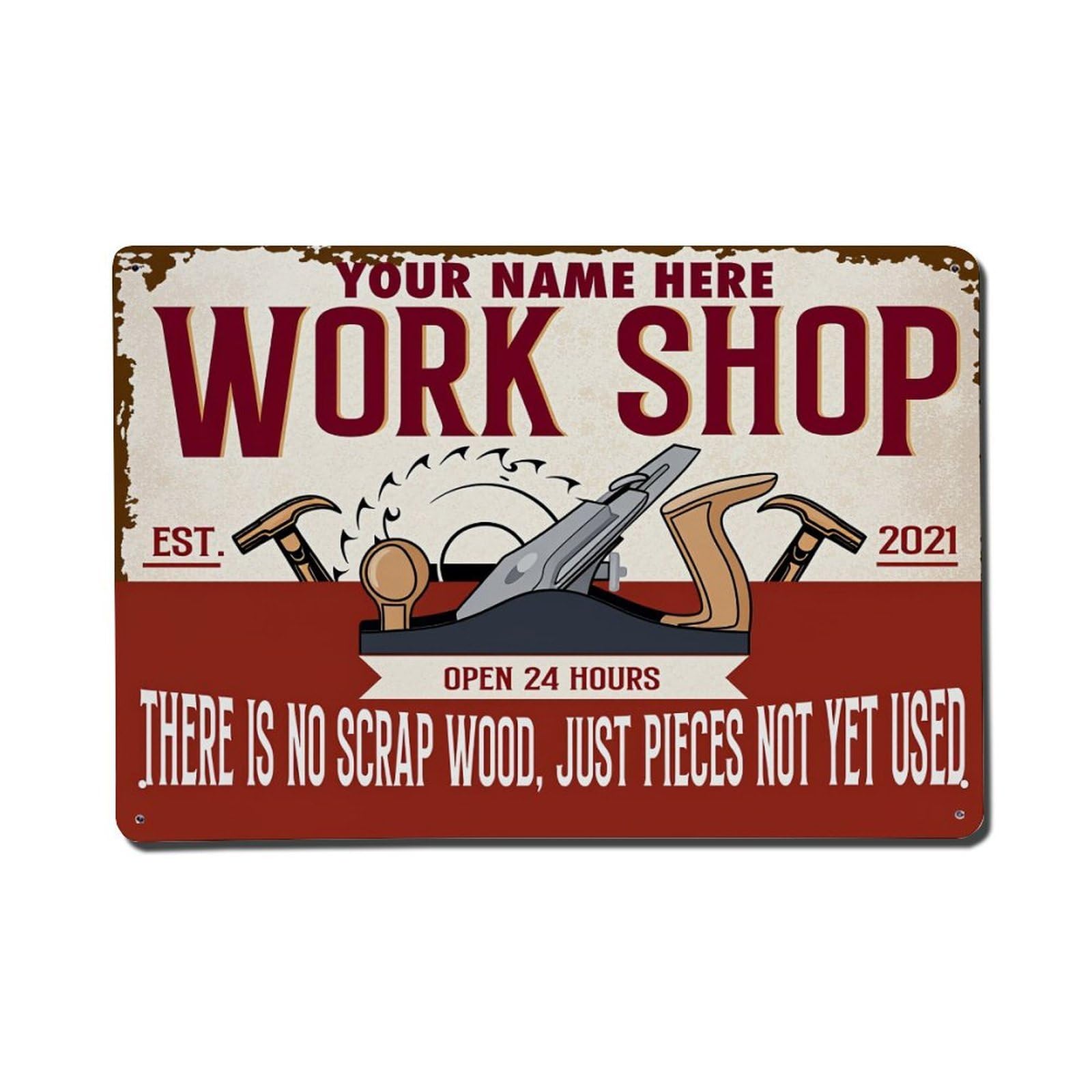 Workshop Tools And Woodcraft Design Tin Sign Vintage Metal Poster, Home Bar Garage Man Cave Cafe Indoor & Outdoor Wall Decoration 8x12Inches