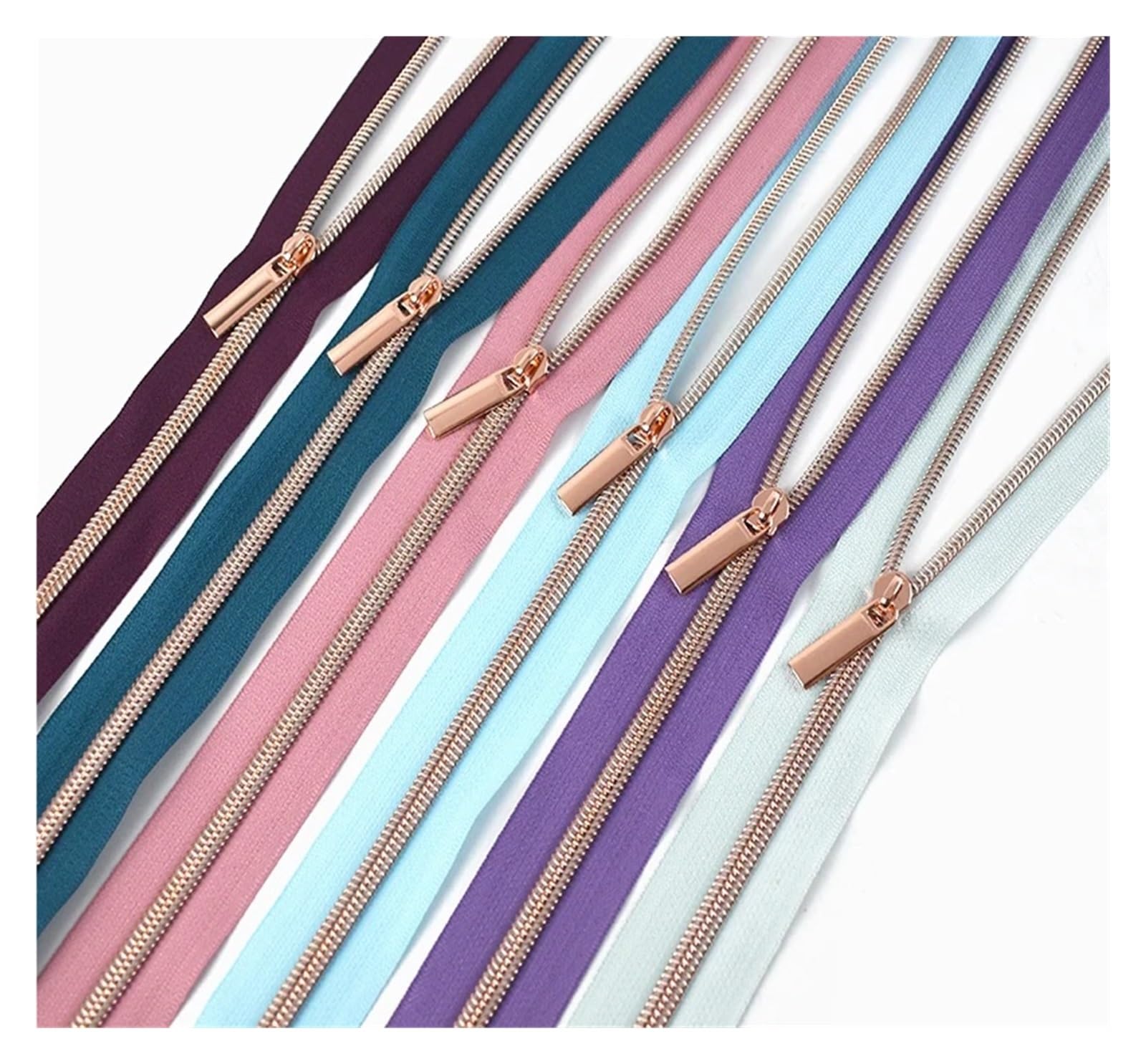 2/5/10 Metri 5# Nylon Cerniere Cursori for I Vestiti Borse Tasca Bobina Zip Cerniera Cursore Sostituire Fai da Te Indumento Accessorio for Cucire(M127RoseGold,10METERZIP10PCSLIDER_5#)